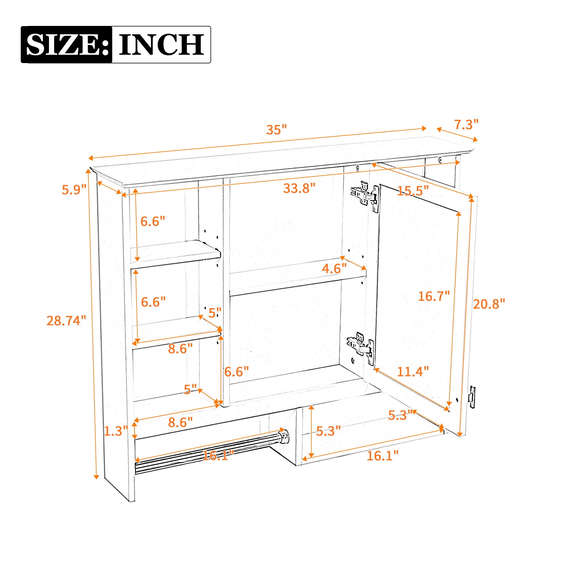 Wall Mount 2 In 1 Mirror Cabinet With Adjustable Shelves, Open Storage, For Bathroom Vanity - White