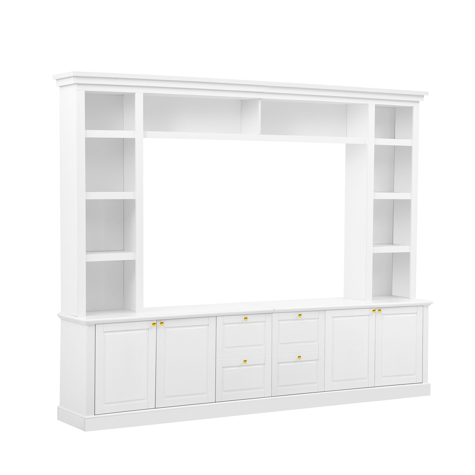 TV Stand With Bookcase, Storage Cabinet With 3 Adjustable Shelves, Living Room Entertainment Center - White