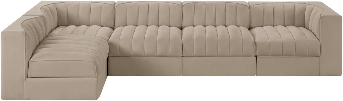 Rummi - Velvet Performance Fabric Upholstered 5 Piece Modular Sectional, L-Shaped (Right)
