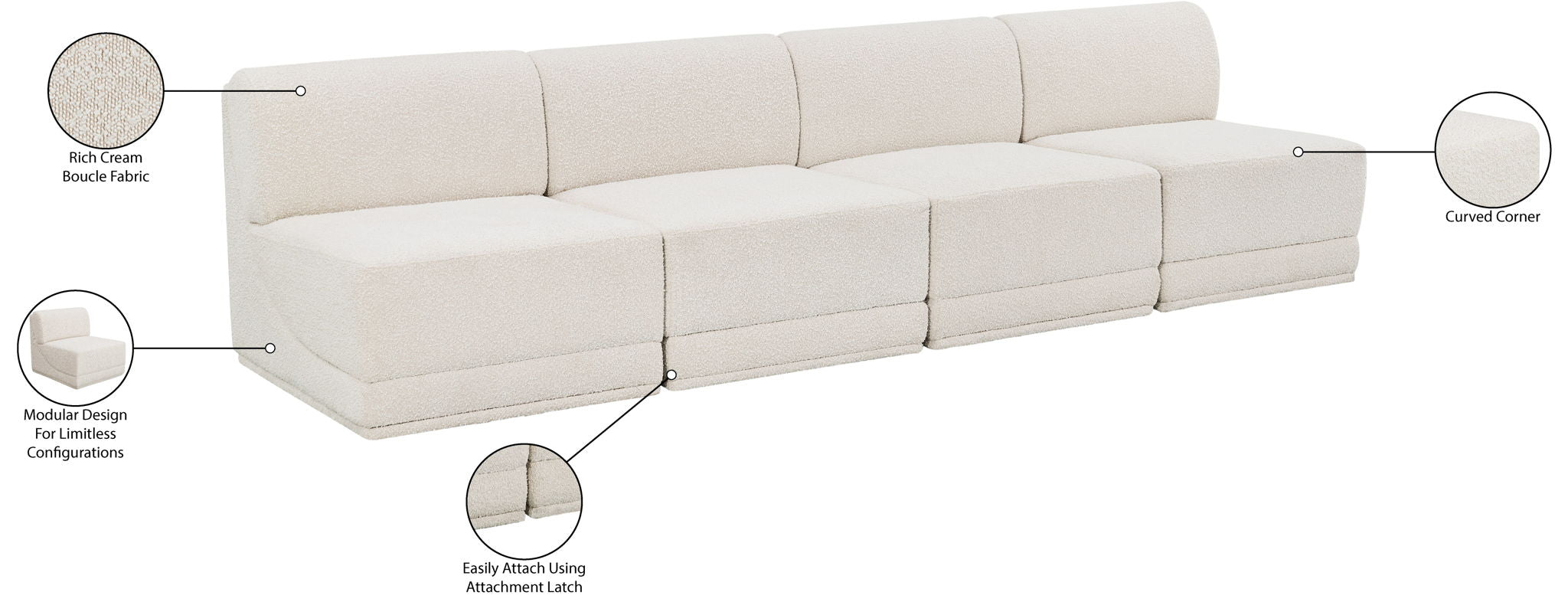 Ollie - 4 Seat Armless Modular Sofa