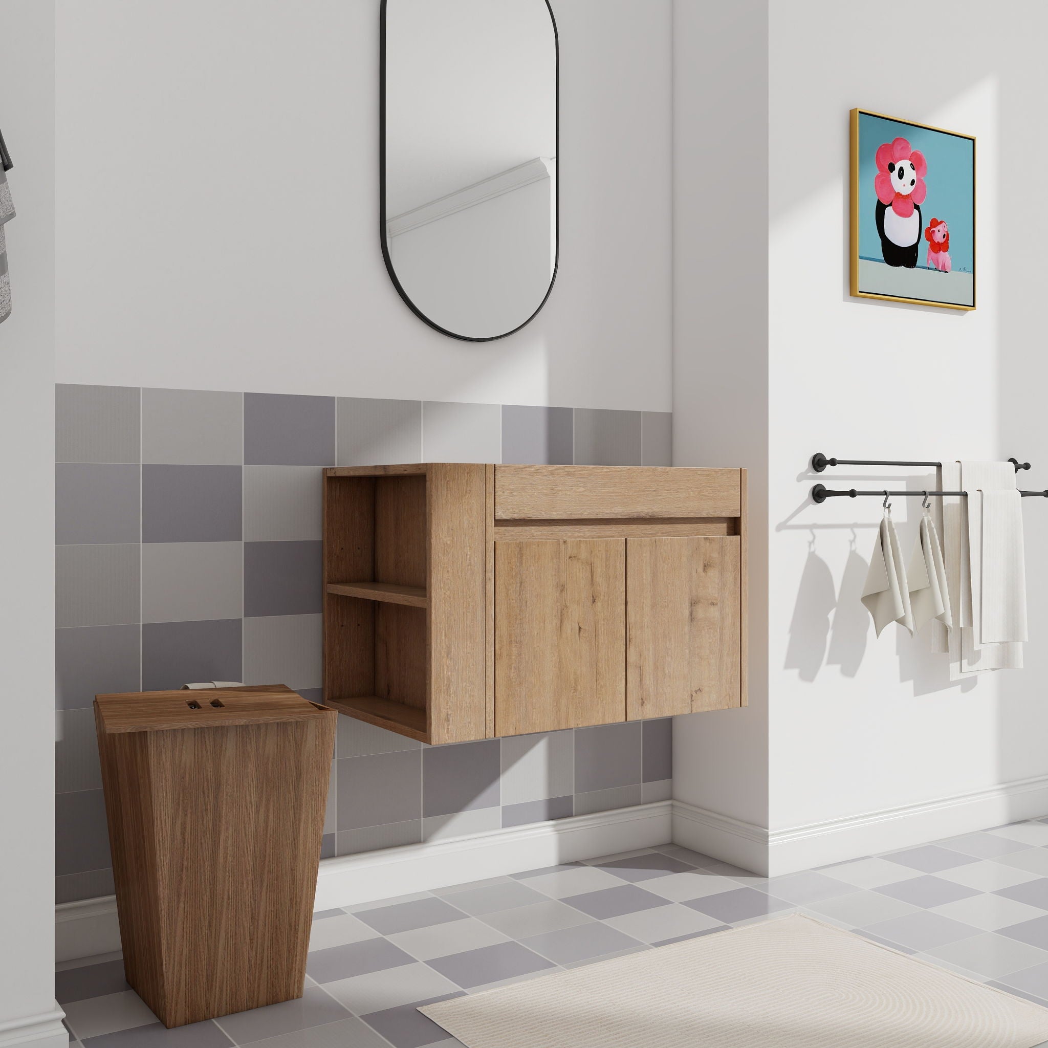 Wall Mounted Bathroom Vanity With Open Shelf, 29" Size (Vanity Only) - Imitative Oak