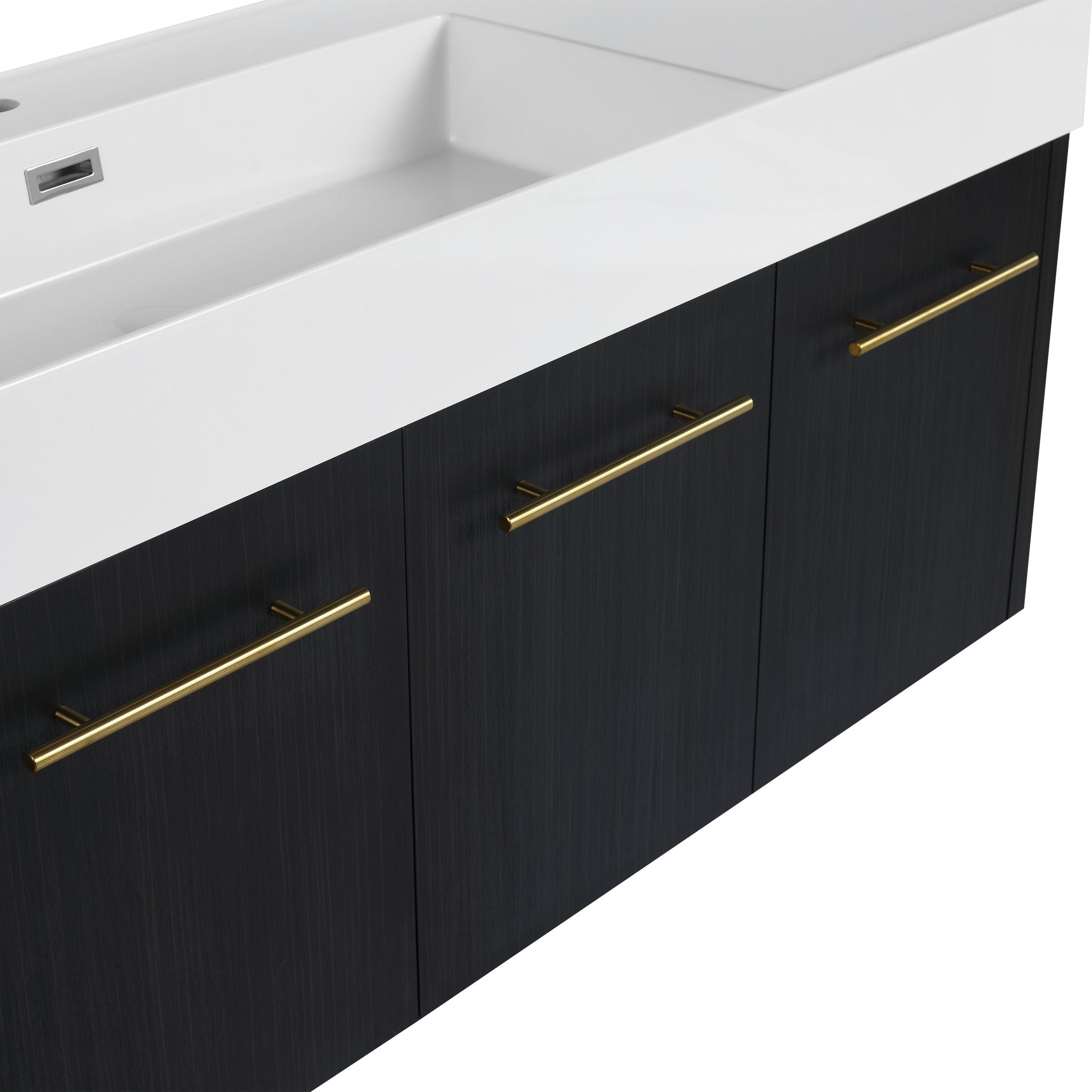 Modern Wall Mounted Bathroom Vanity With Left Sink And Storage Rack