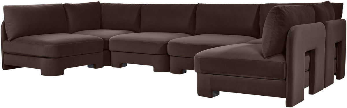 Hammond - Velvet Performance Fabric Upholstered 6 Piece U-Shaped Armless Sectional