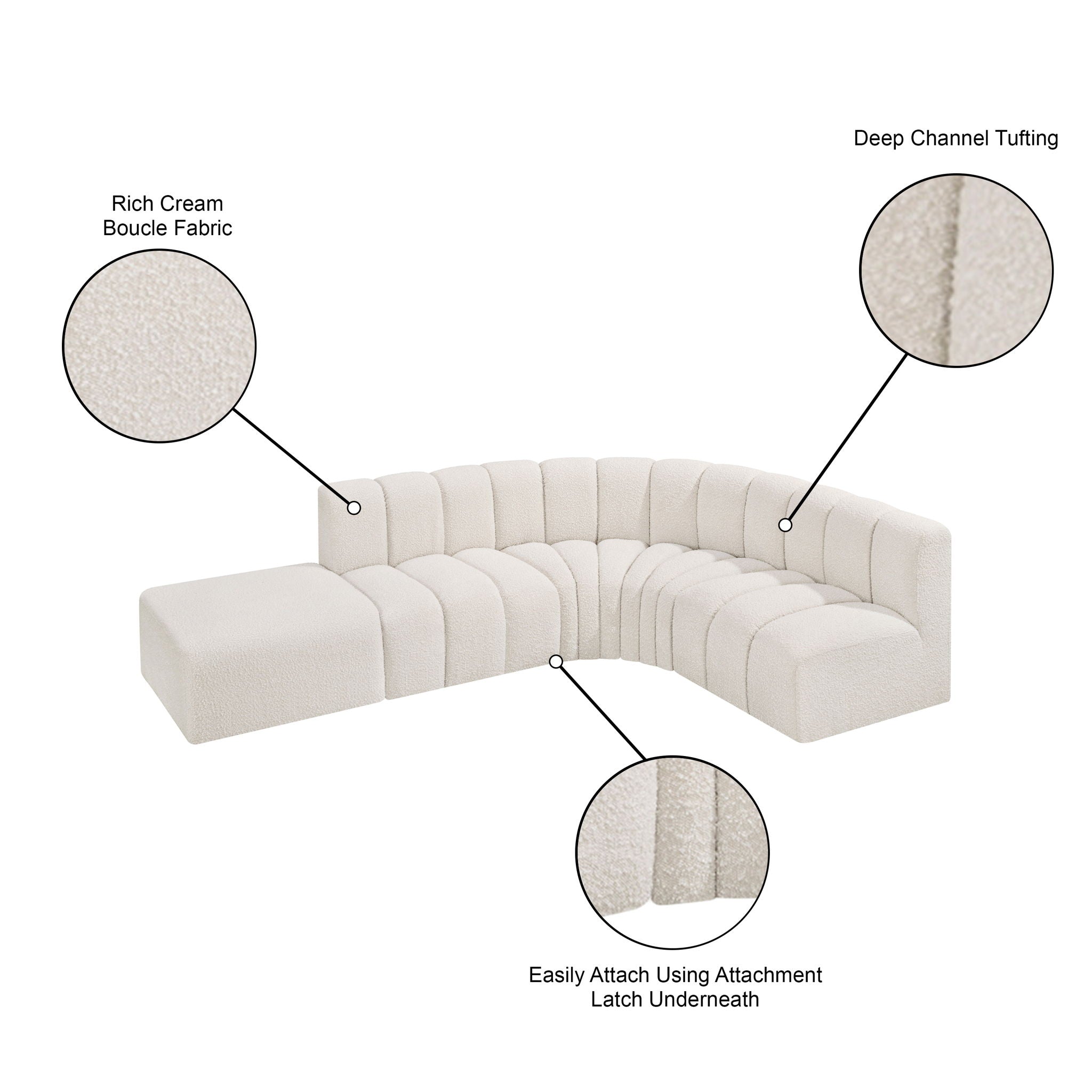 Arc - Boucle Fabric 5 Piece Corner Modular Sofa