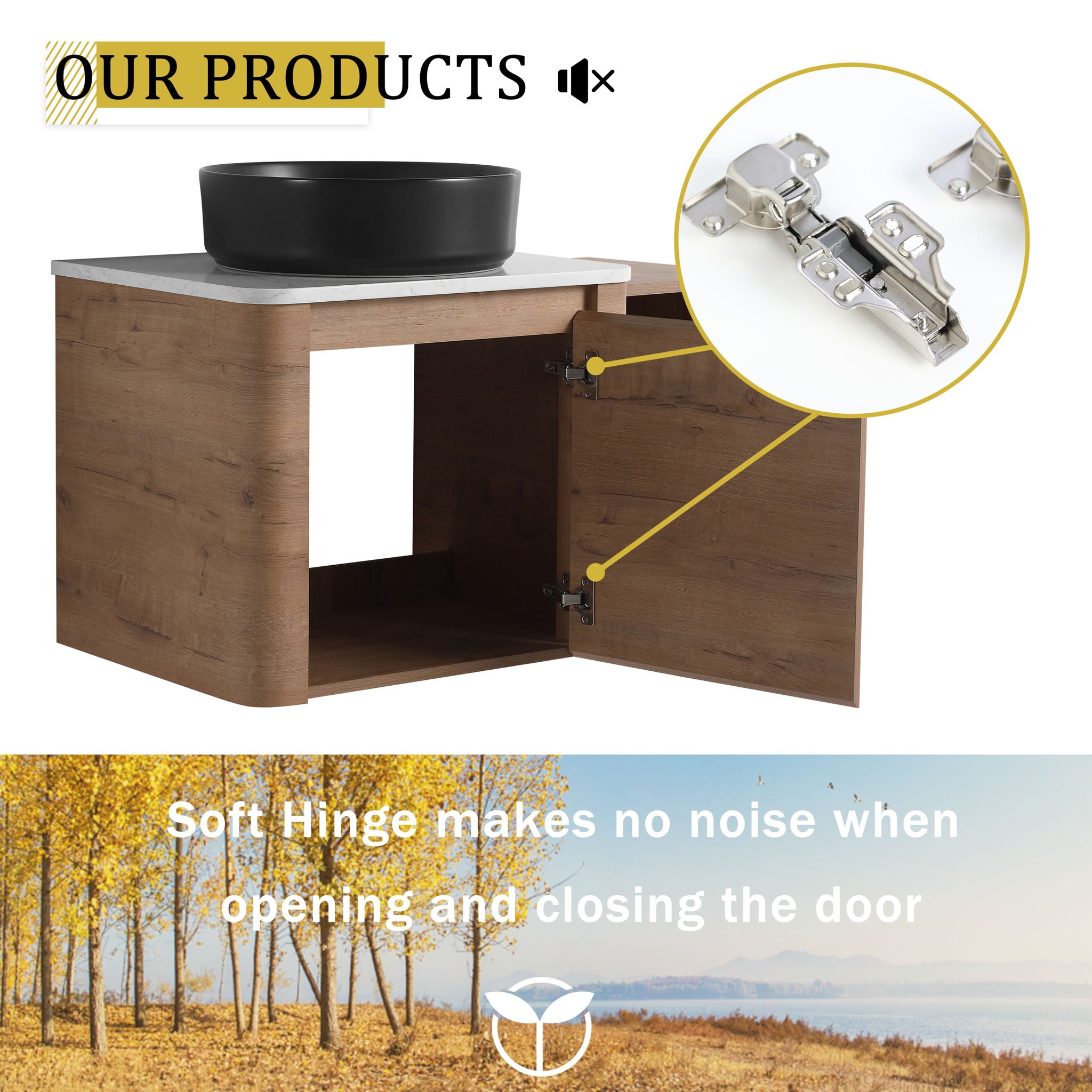 Wall Mounted Bathroom Vanity With Art Sink, 1 Storage Shelf, 2 Soft Close Doors