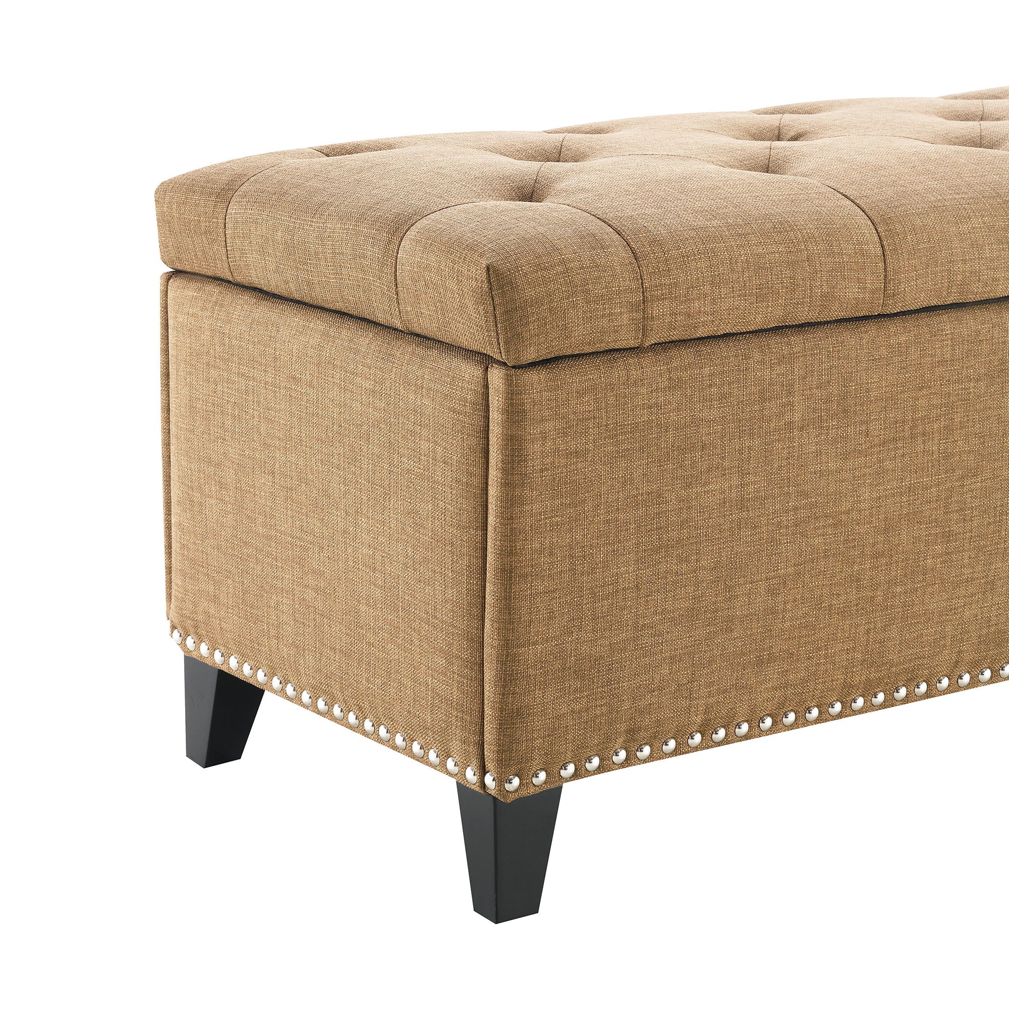 Button-Tufted Storage Ottoman With Safety Close Hinge