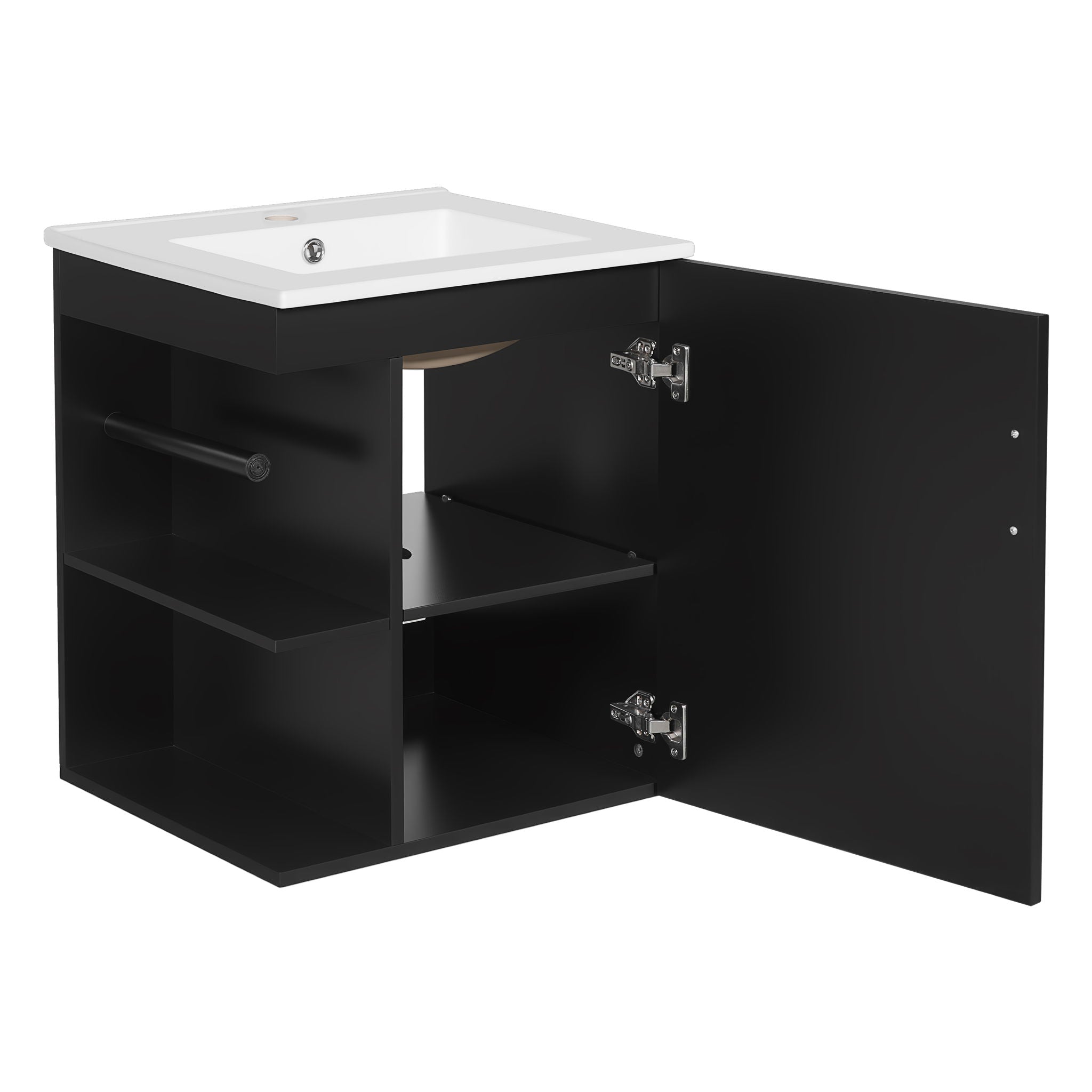 Modern Wall Mounted Bathroom Cabinet With Side Shelf And Ceramic Sink