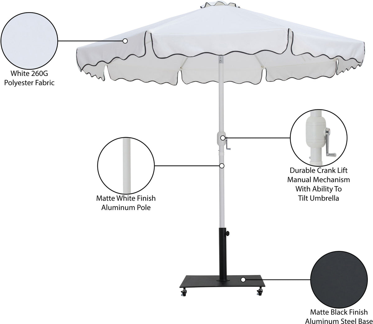 Amalfi - Aluminum Patio Umbrella - Black Base / White Pole