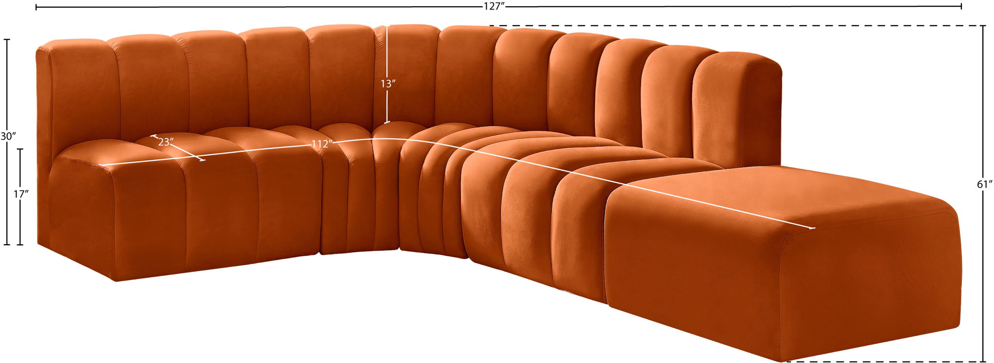Arc - Velvet 5 Piece Corner Modular Sofa