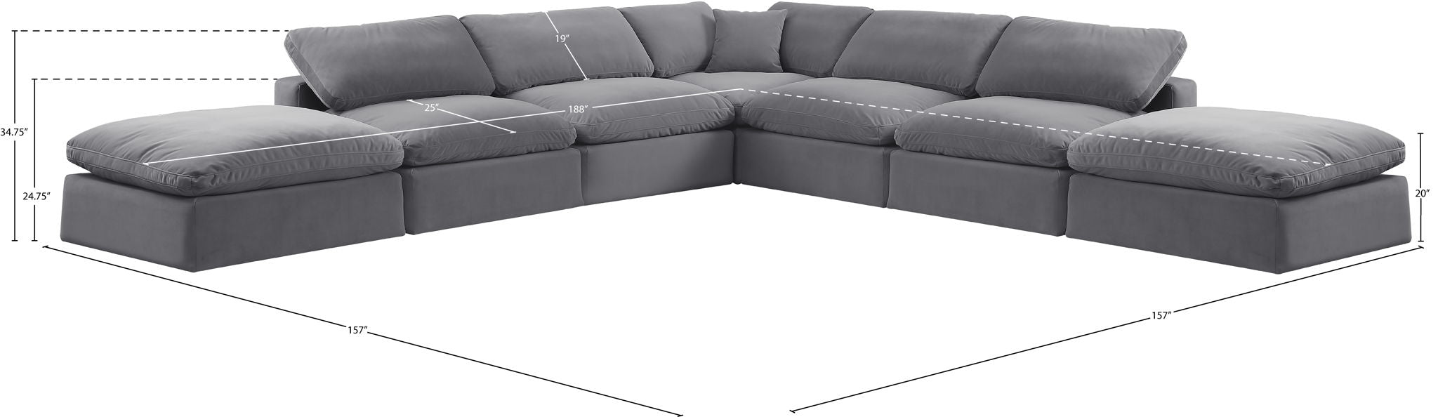 Comfy - 7 Piece Velvet Modular Corner Sectional