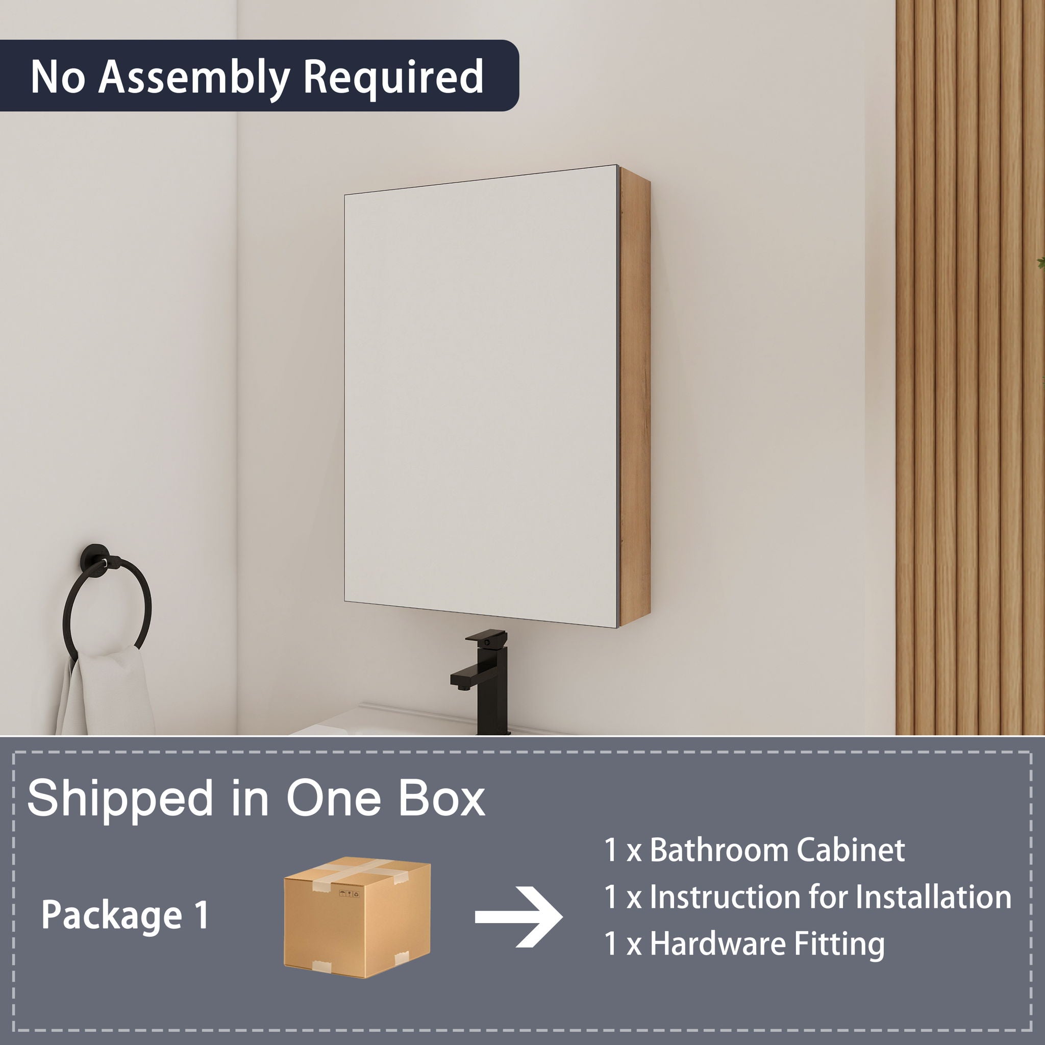 20" Wall Mounted Bathroom Mirror Cabinet With Adjustable Shelves Storage Cabinet - Imitative Oak