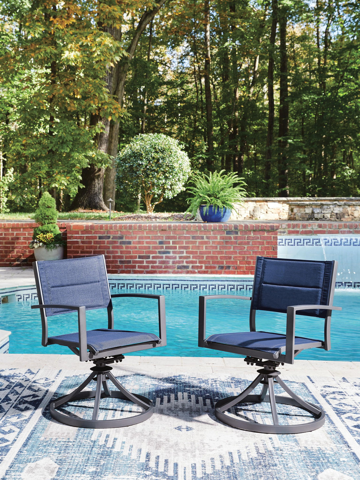 Rocky Creek - Sling Swivel Chair (Set of 2) - Blue / Gray