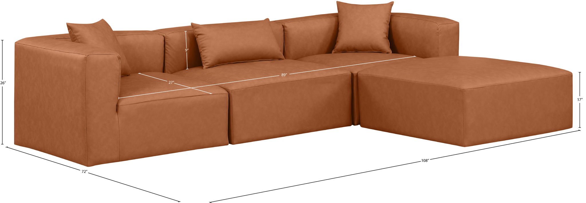 Cube - 4 Piece Modular Sectional With Chaise - Cognac