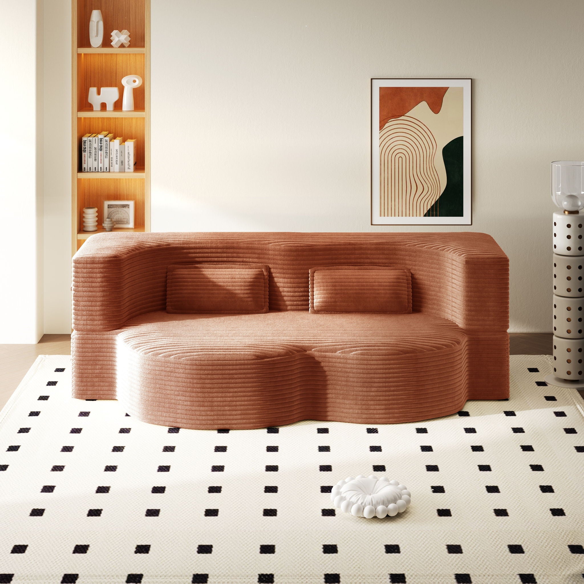 Modern Floor Sofa With 2 Pillows, Convertible Twin Size Folding Mattress For Living Room