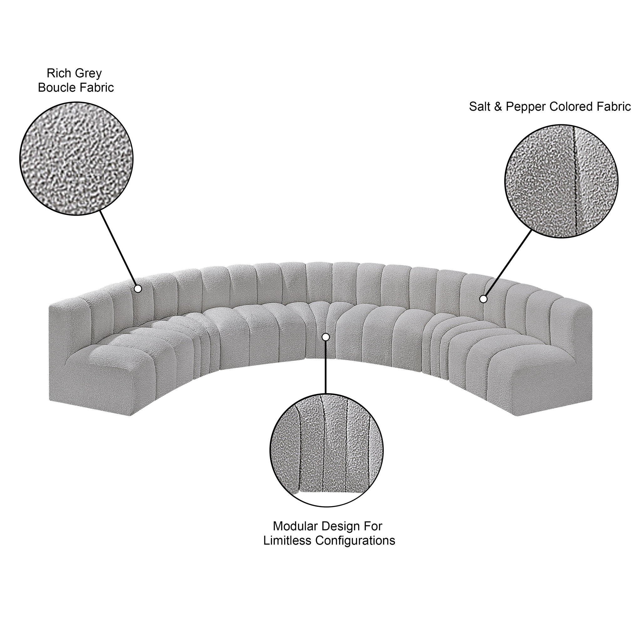 Arc - Boucle Fabric 7 Piece U-Shaped Modular Sofa