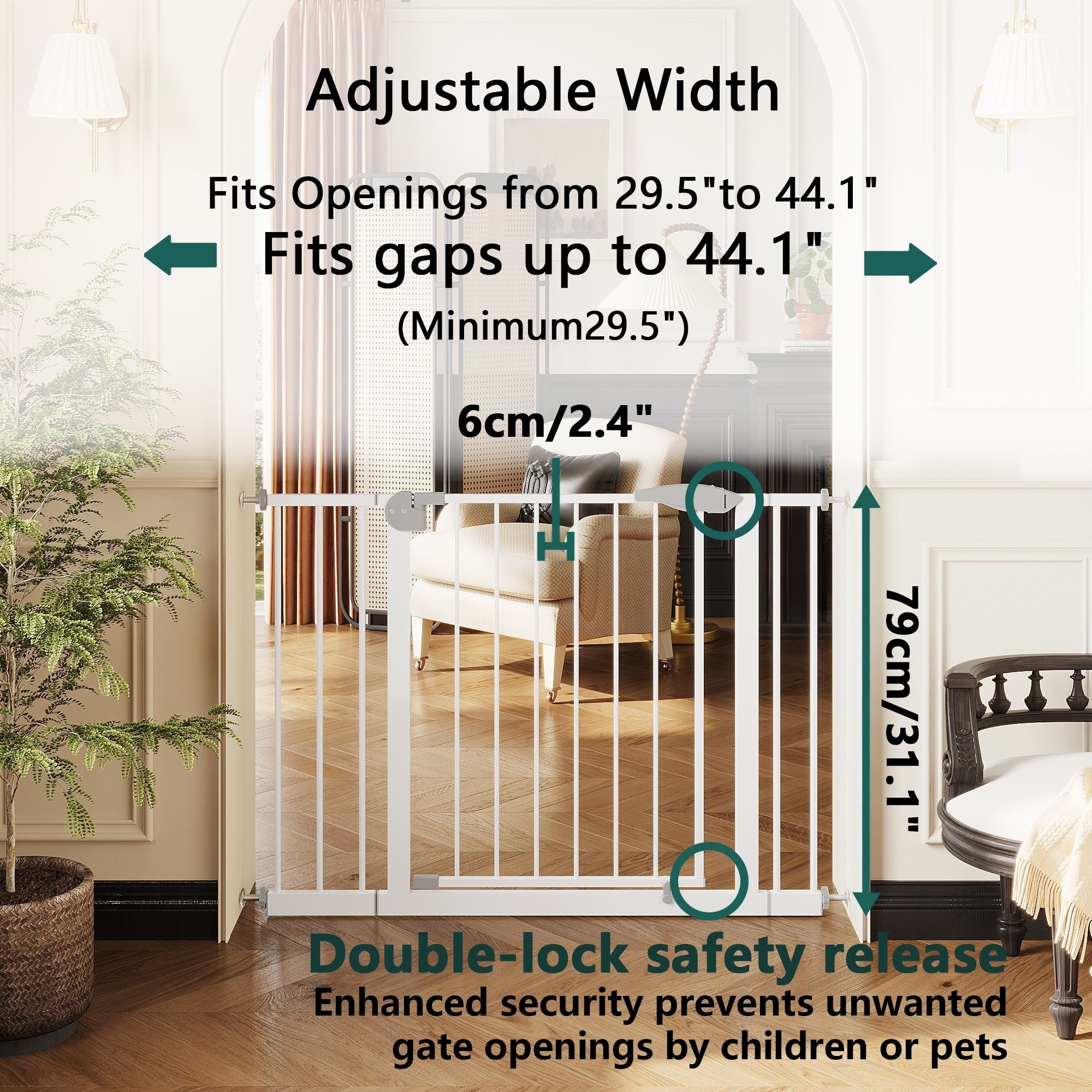 Pressure Mounted Baby Gate For Stairs - White