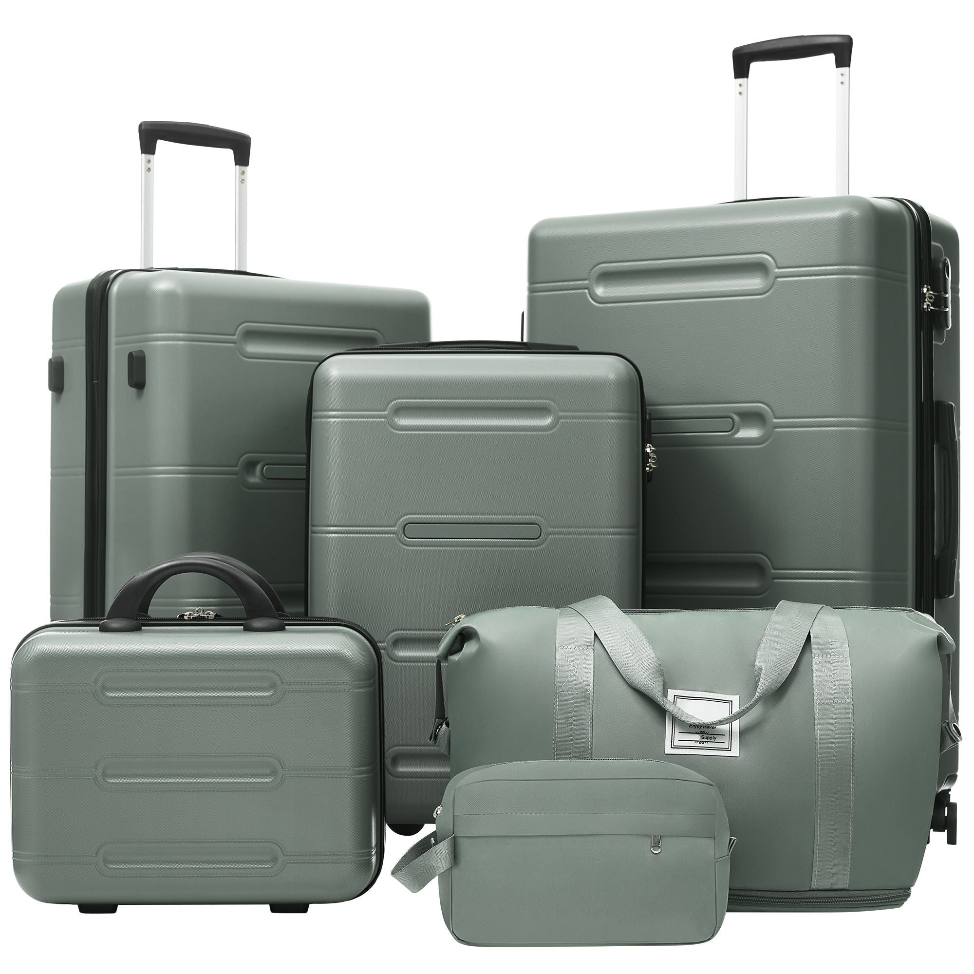 6 Piece Lightweight Hardshell Luggage Set With Double Spinner Wheels, Password Lock