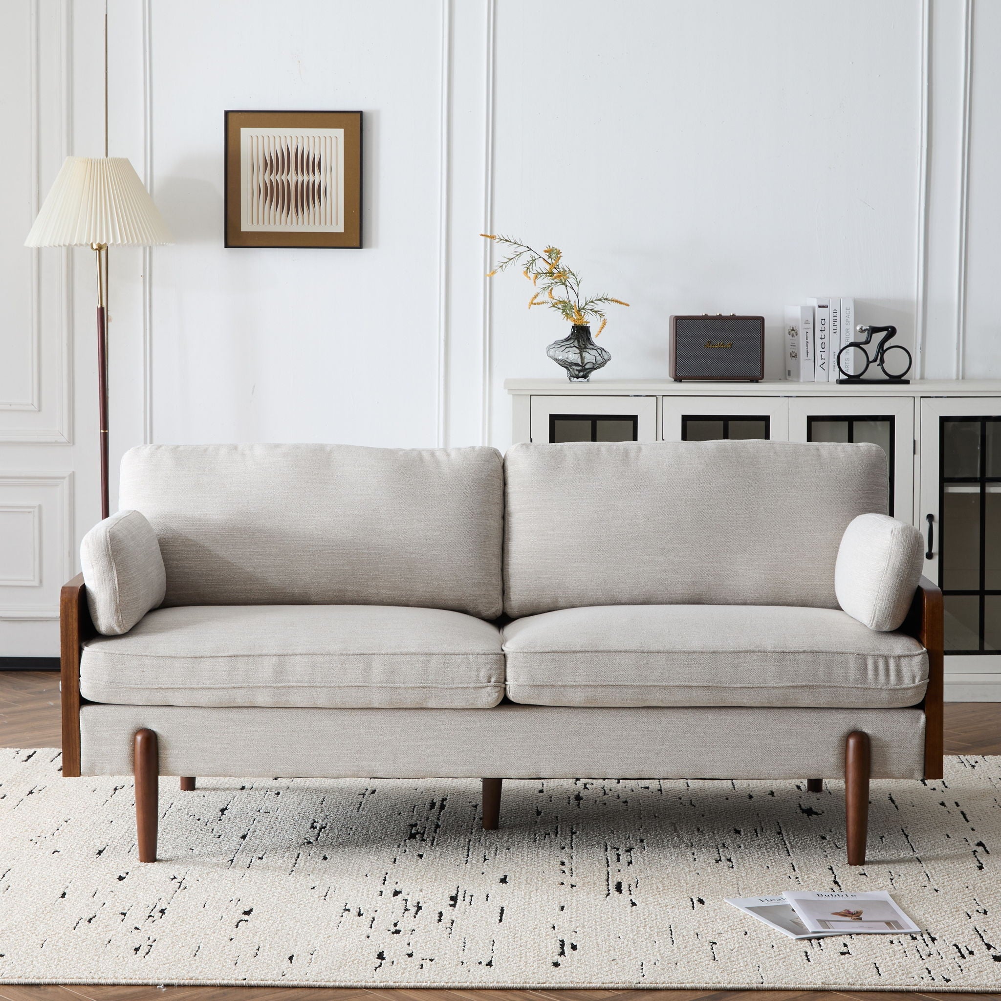 Mid Century Moderne Sofa With Wood Sides