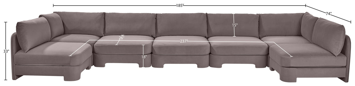 Hammond - Velvet Performance Fabric Upholstered 7 Piece U-Shaped Armless Sectional