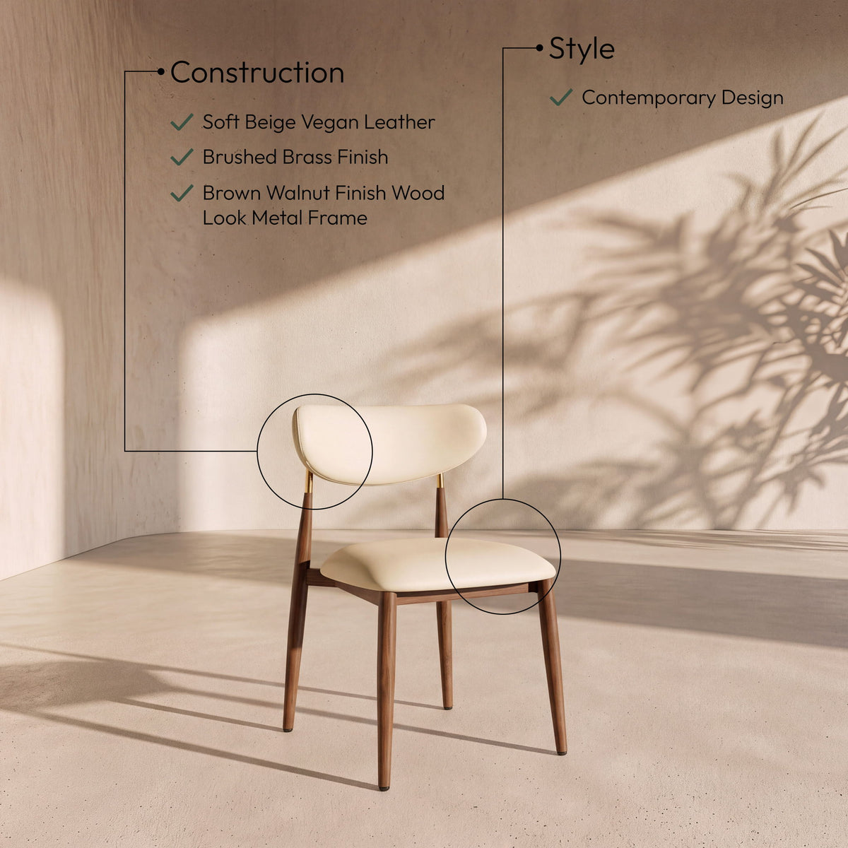 Ronda - Vegan Leather Upholstered Dining Side Chair - Walnut Legs