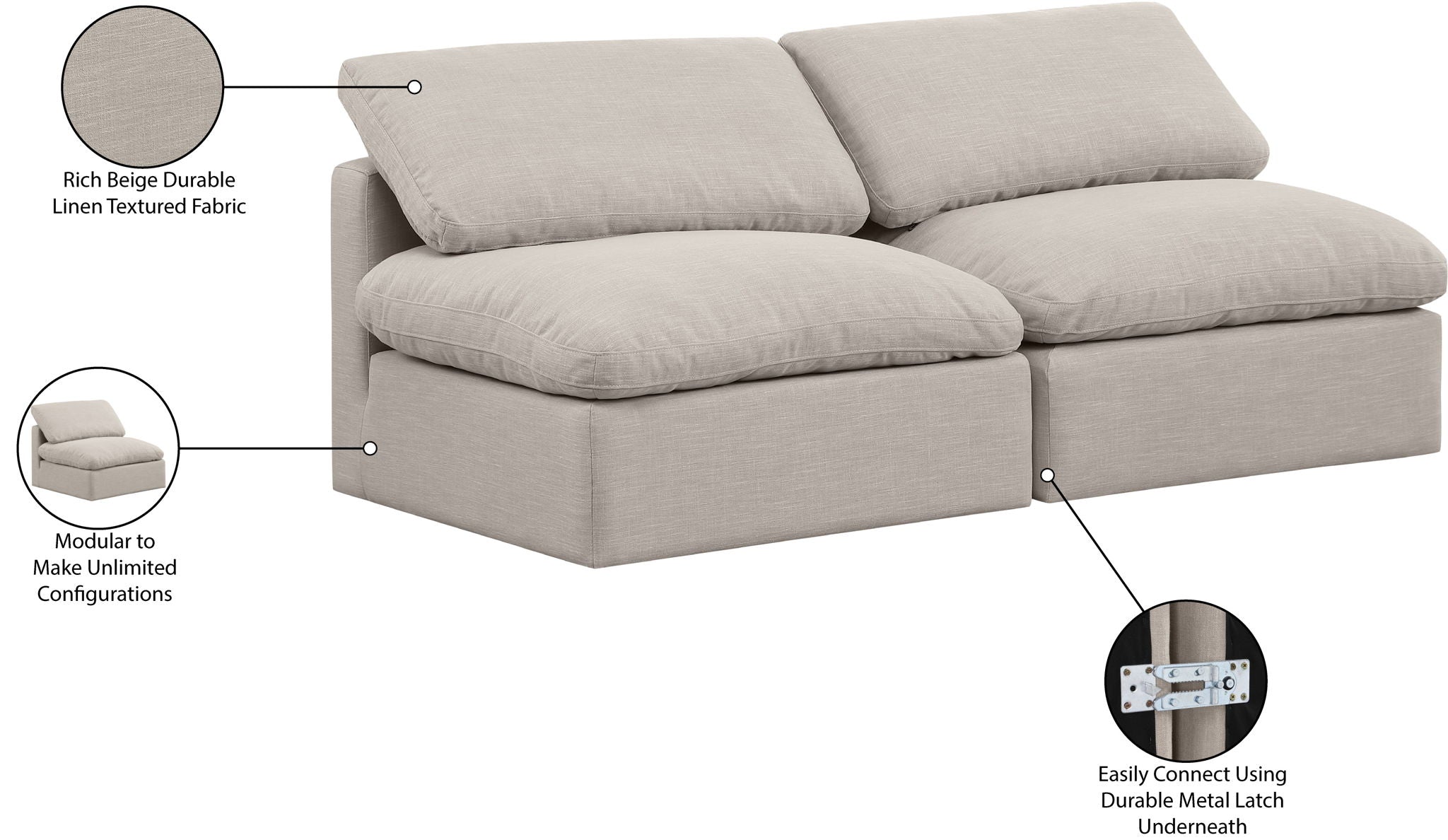 Indulge - Linen 2 Seat Modular Armless Sofa