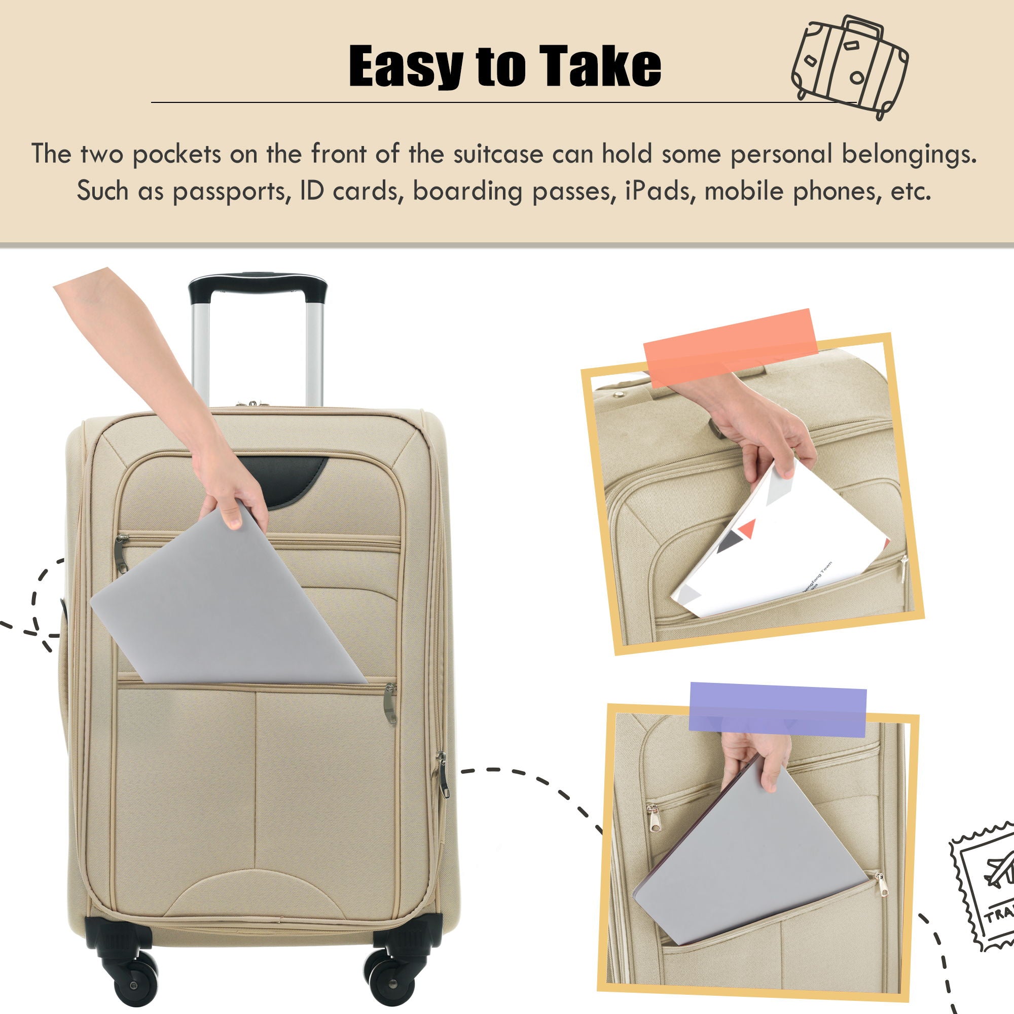 Softside Luggage Expandable 3 Piece Set Upright Spinner Lightweight Suitcase