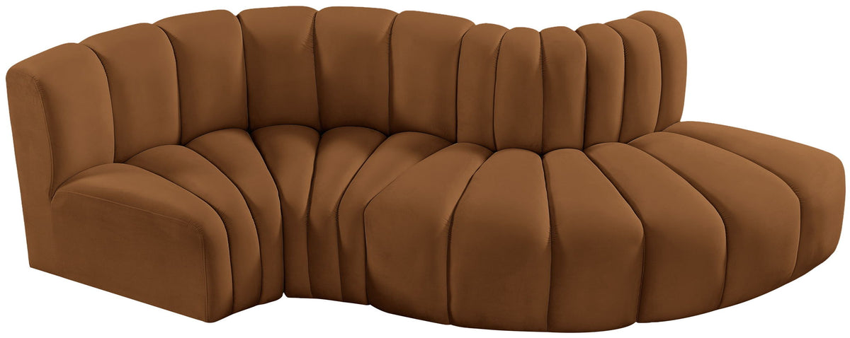 Arc - Velvet 4 Piece L-Shaped Modular Sofa - Saddle