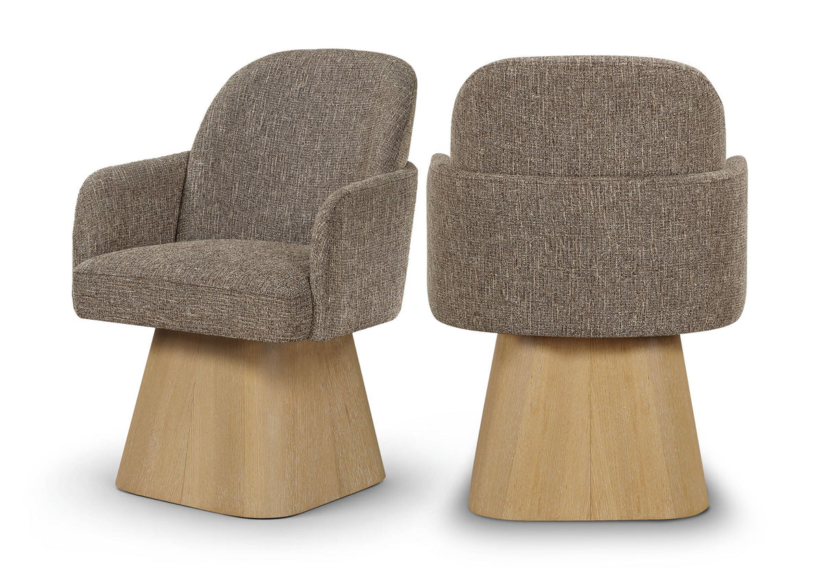 Marlowe - Linen Textured Fabric Upholstered Swivel Dining Arm Chair - Stained Natural