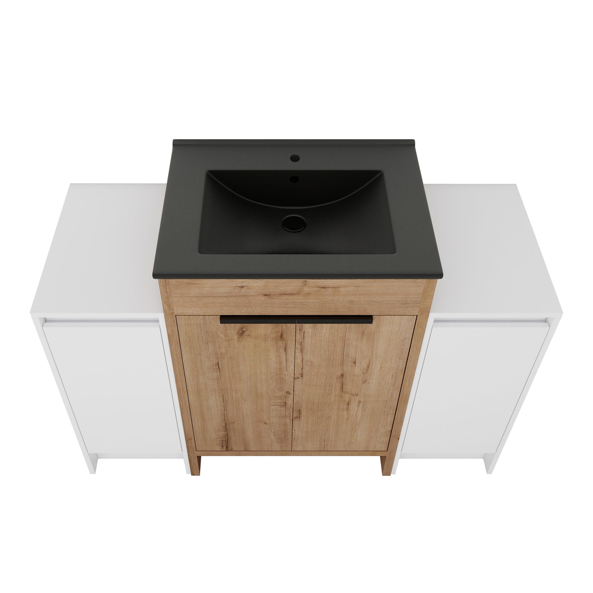 48" Freestanding Bathroom Vanity With Sink And 2 Storage Cabinets, Soft Closing Door - Glossy White / Imitative Oak