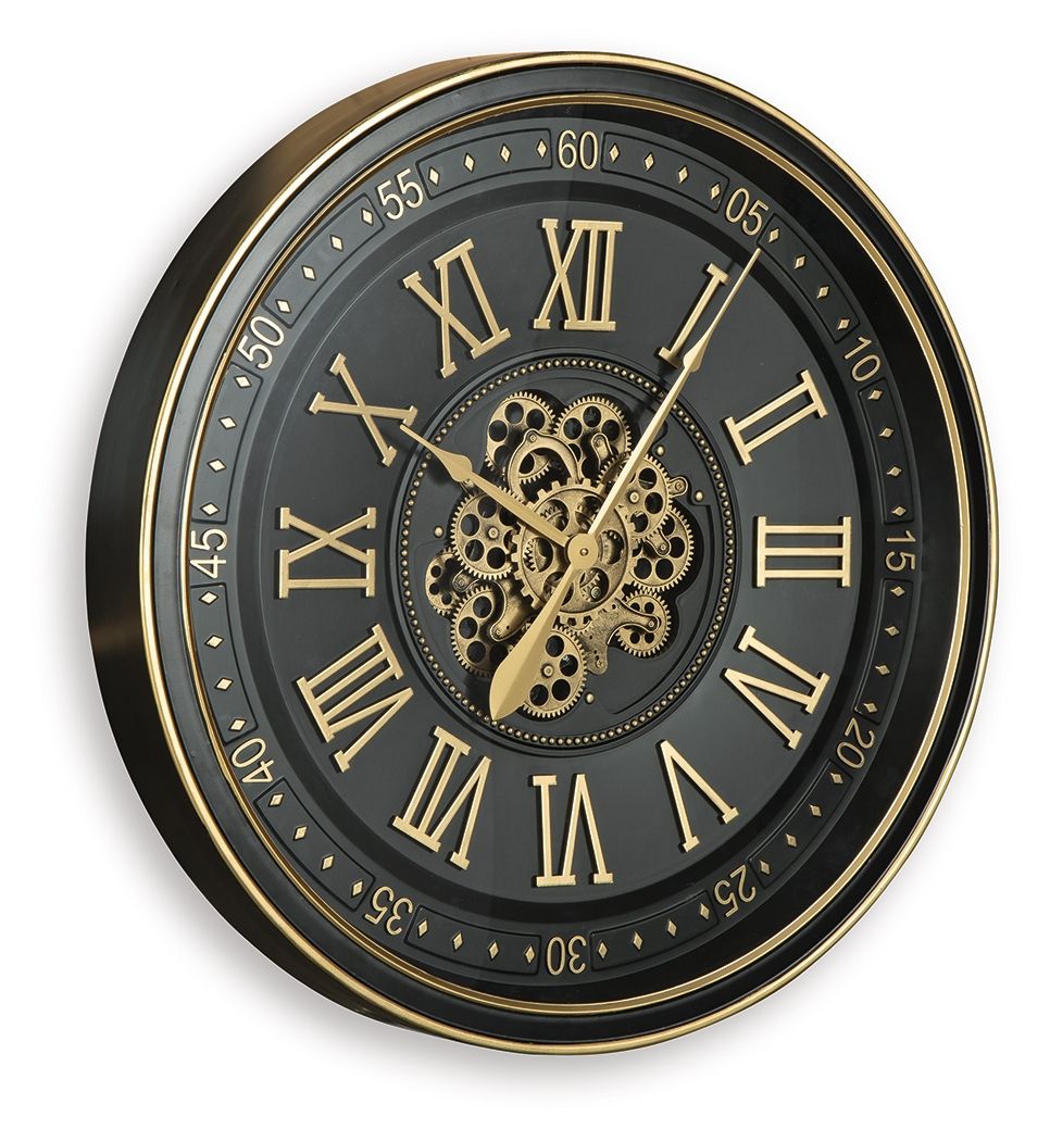 Dairton - Wall Clock - Black / Gold Finish