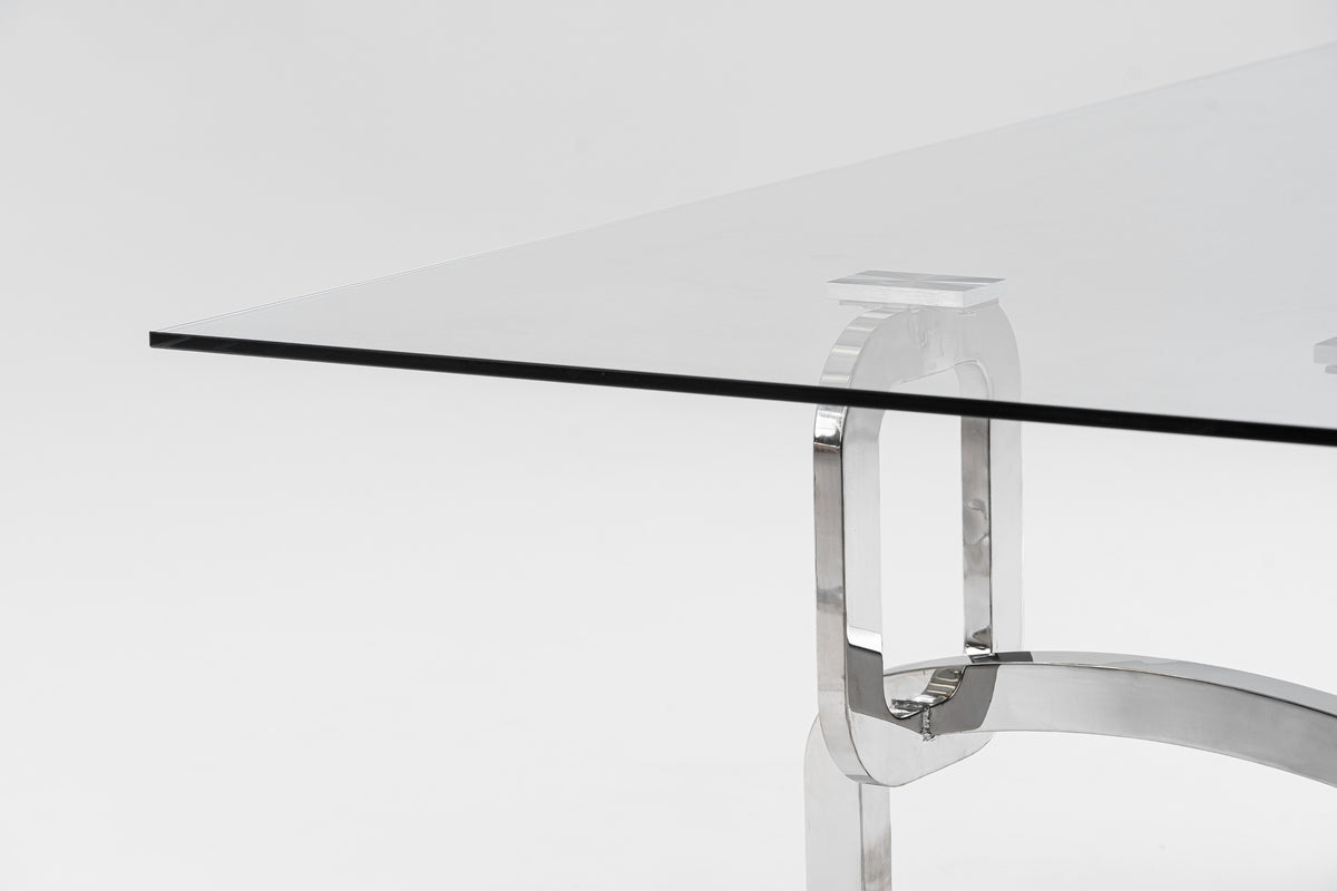Adelaide Modern Stainless Steel & Glass Dining Table