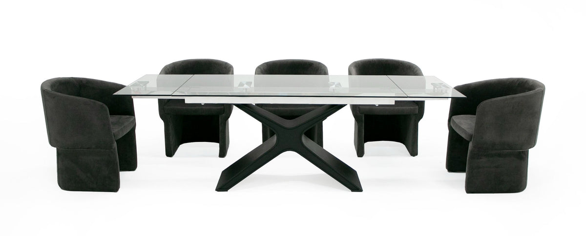 Adler - Modern Black Glass Extendable 63"/94.5" Dining Table
