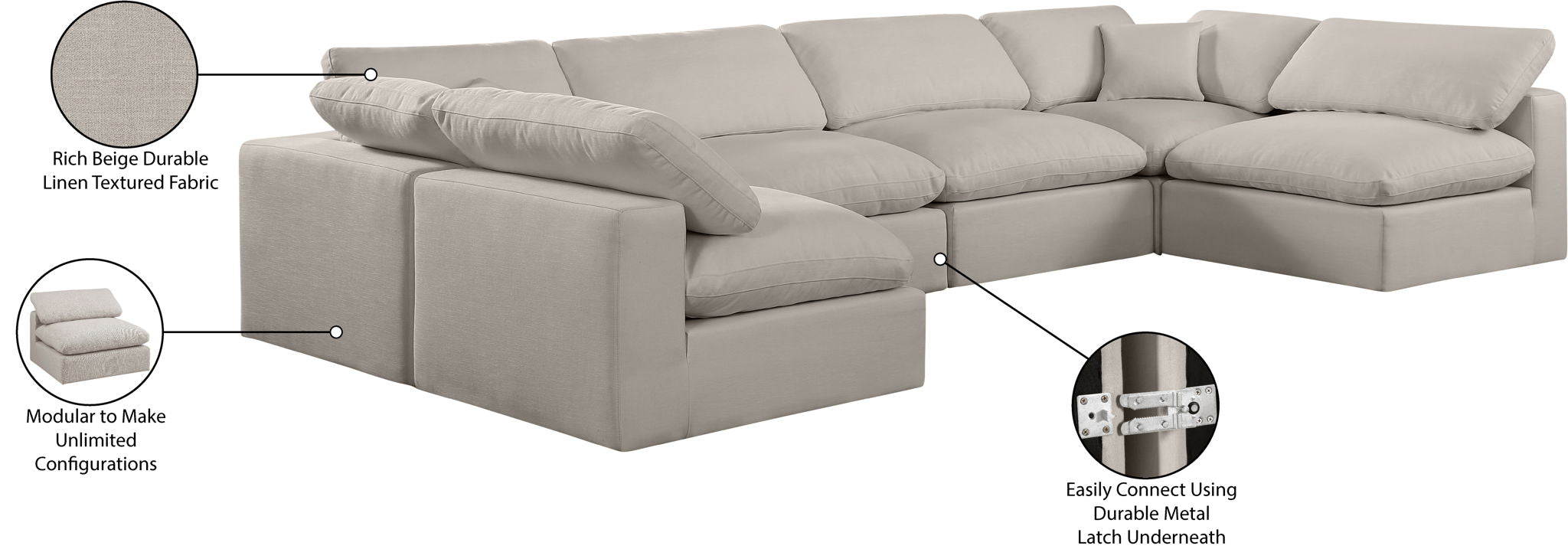 Comfy - 6 Piece Linen Modular Armless Sectional