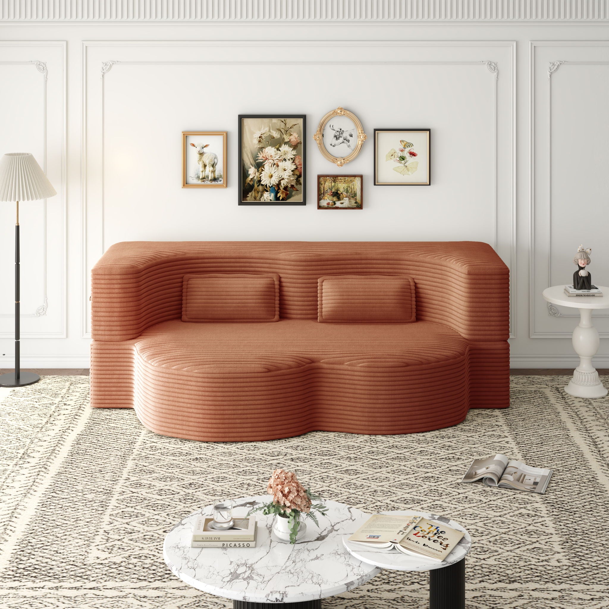 Convertible Foam-Filled Sleeper Sofa Bed With 2 Pillows