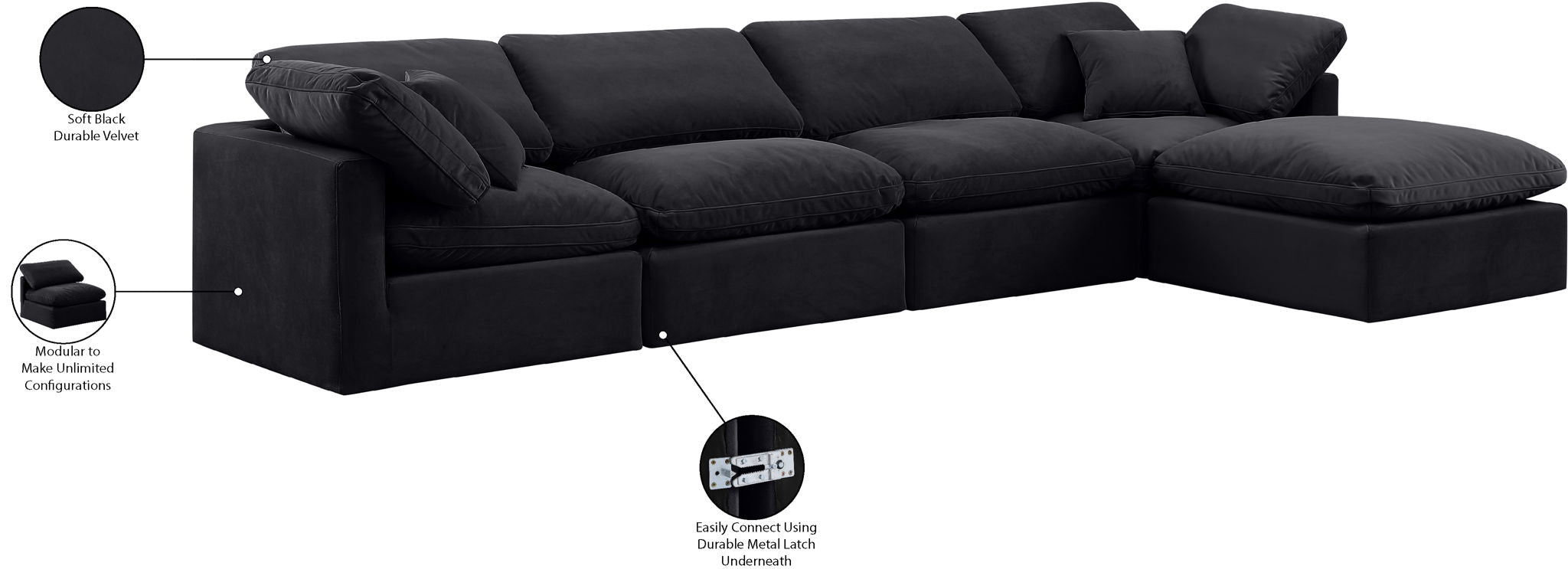 Indulge - Velvet 5 Piece Modular Sectional With Chaise