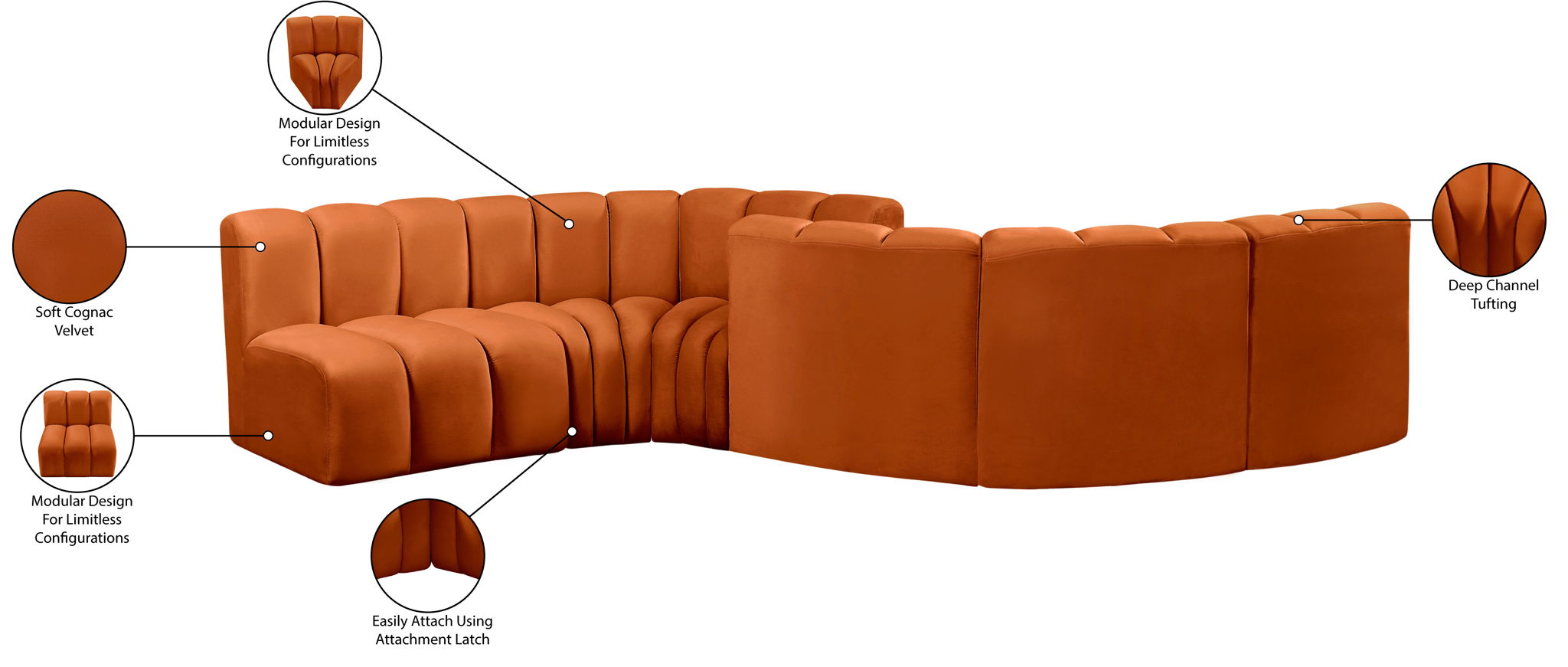Arc - Velvet 6 Piece Modular Sofa