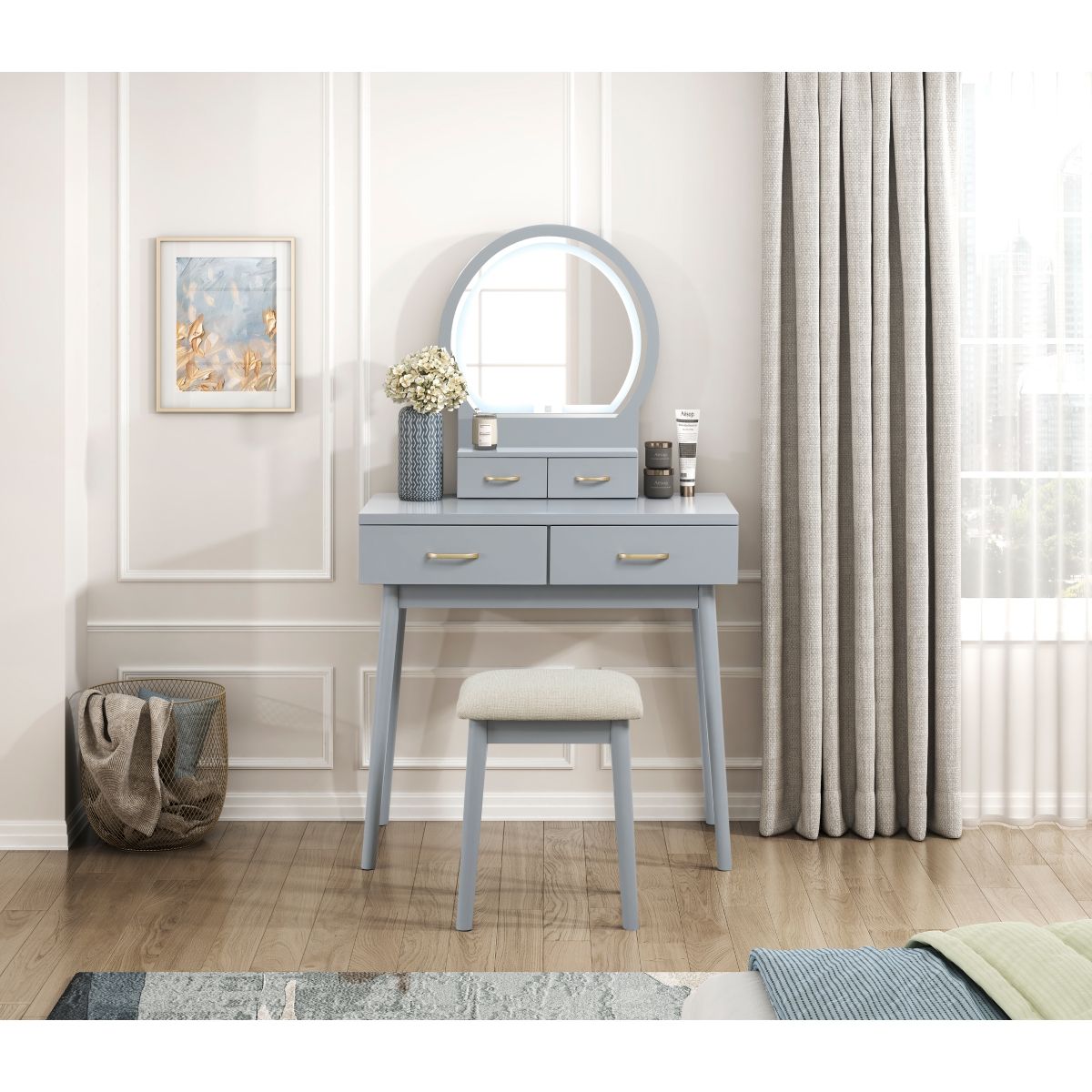 Camilla - Vanity Dresser With Mirror And Stool