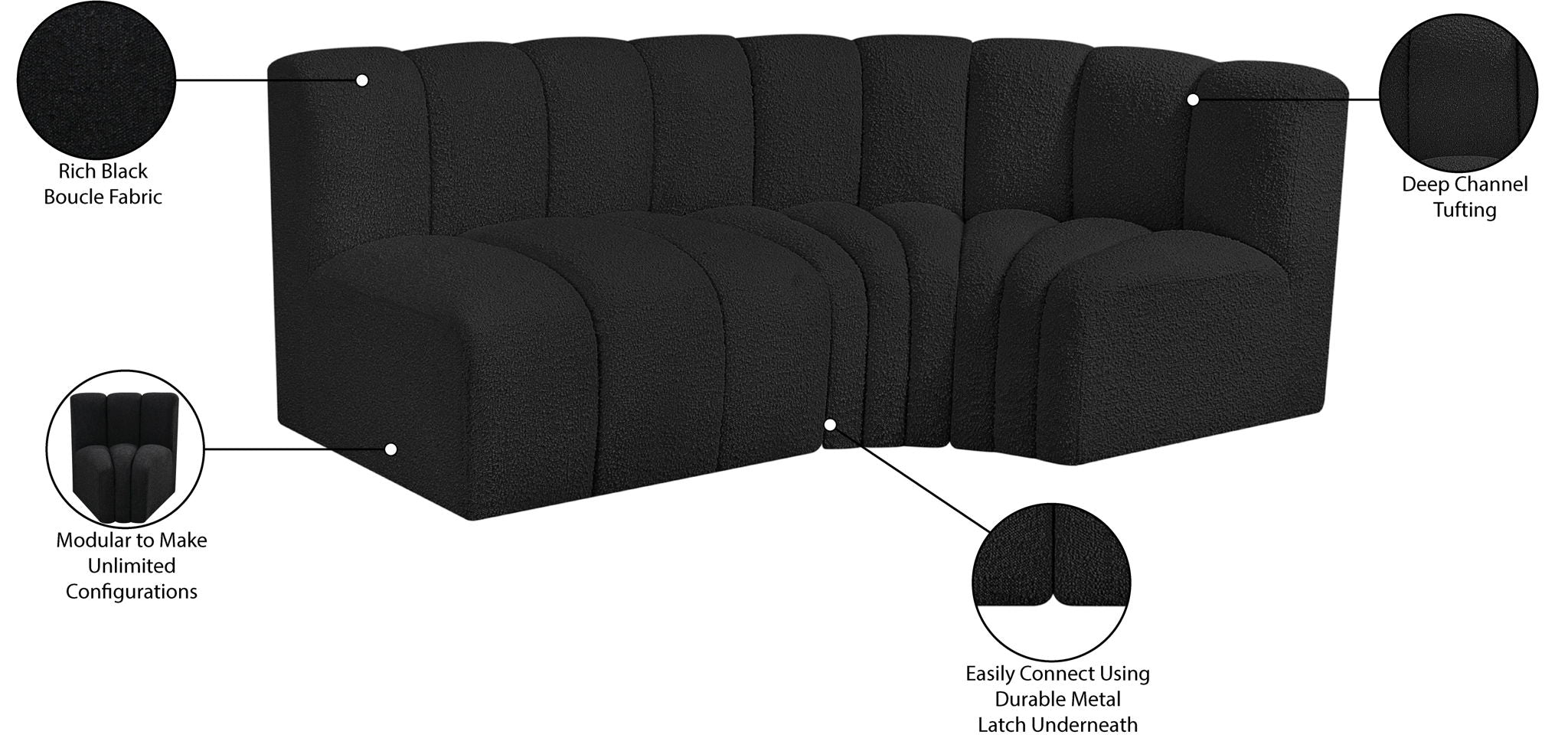 Arc - Boucle Fabric 3 Piece Sofa