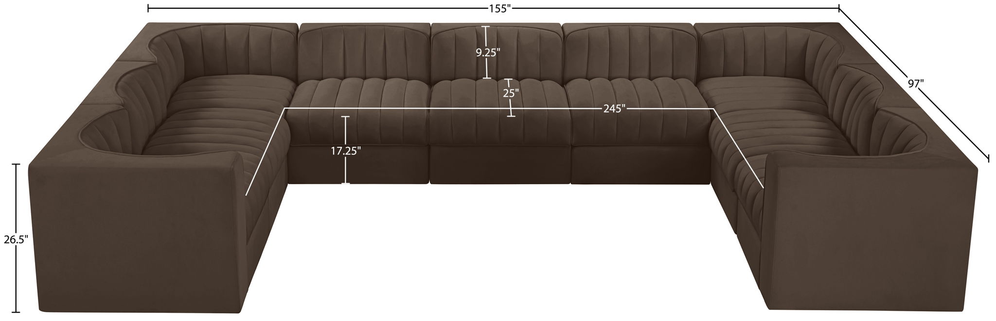 Rummi - Velvet Performance Fabric Upholstered 9 Piece Modular Sectional