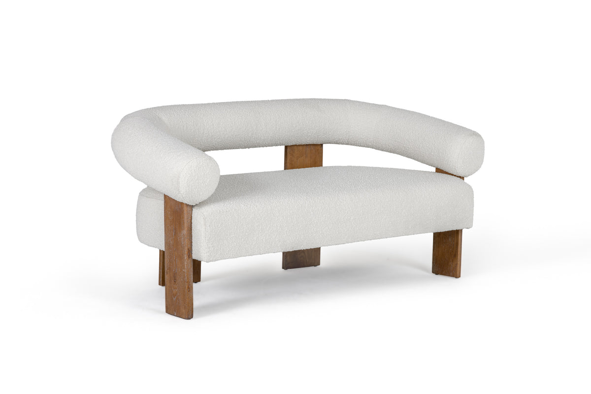 Aledo - Modern Off-White Fabric + Oak Loveseat