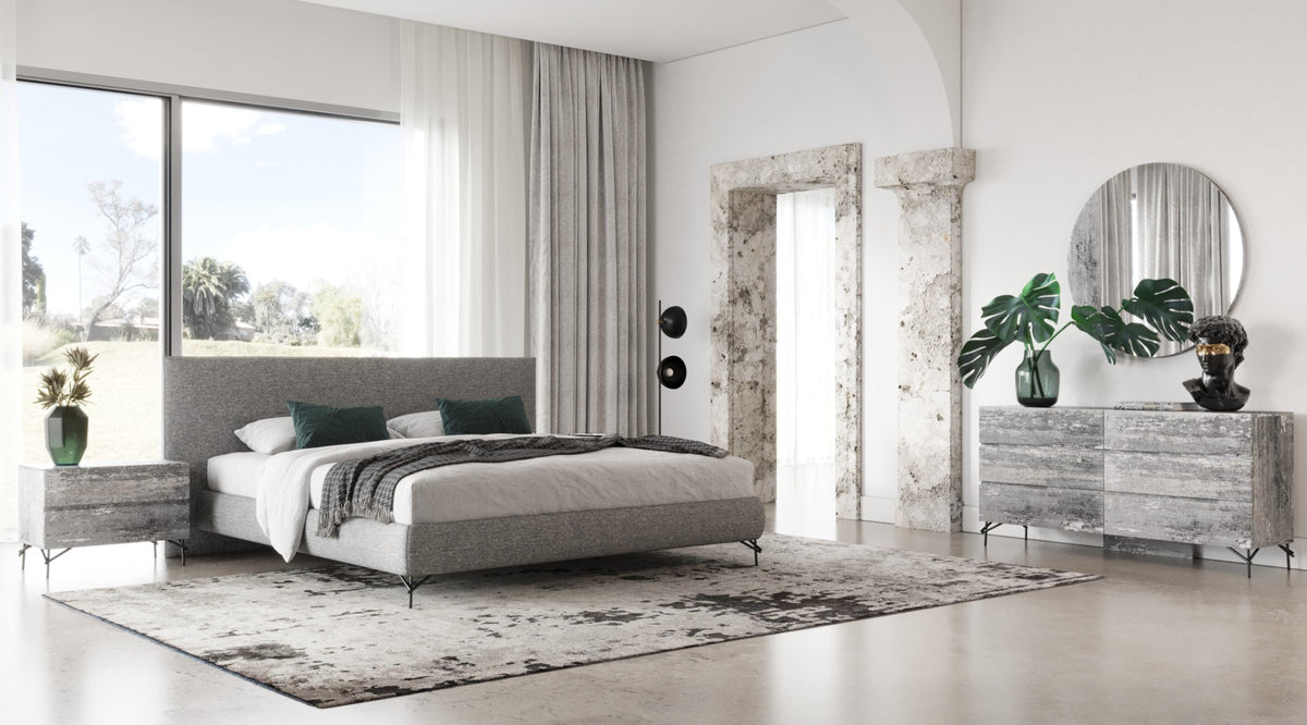Aria - Italian Modern Grey Fabric Q Bed
