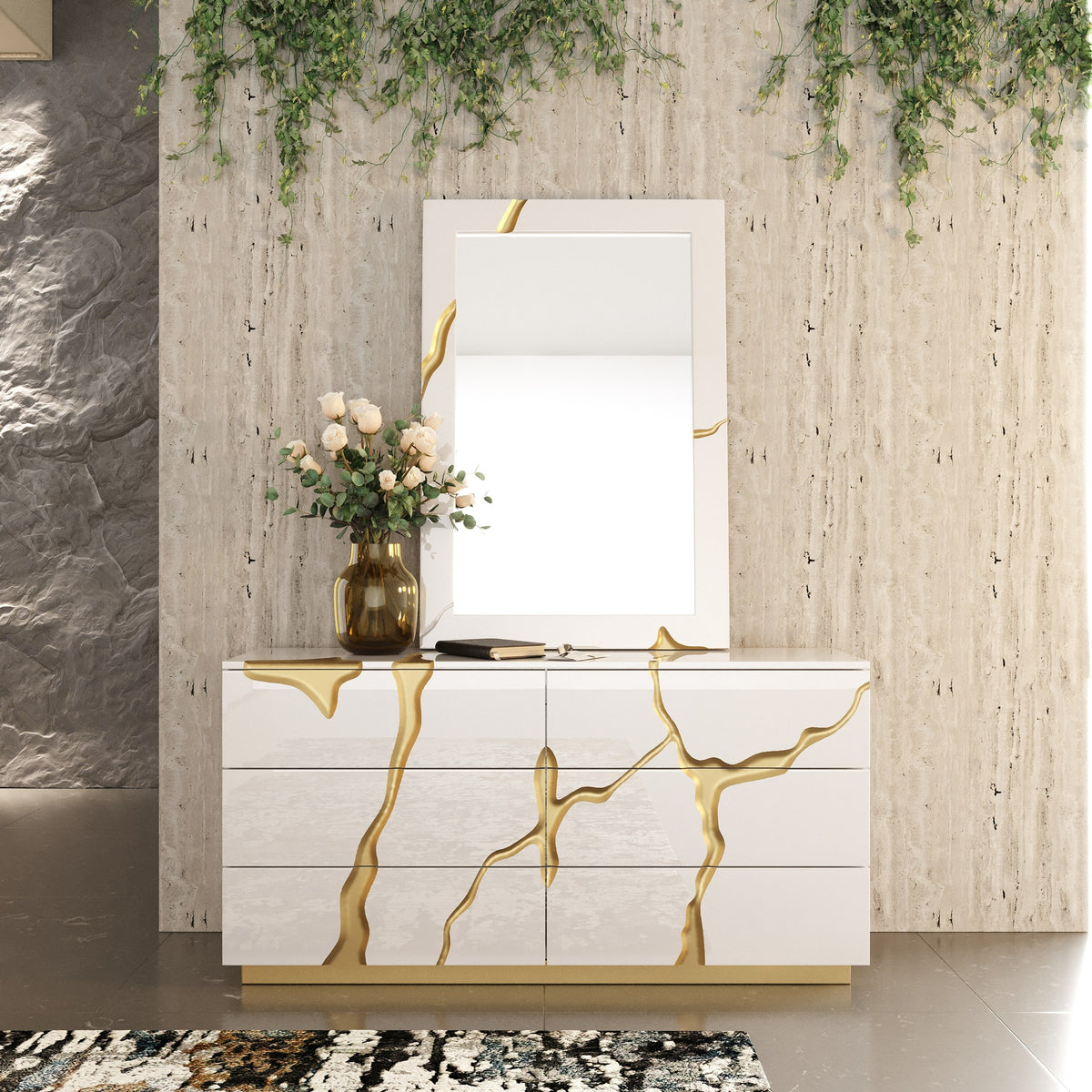Aspen - Modern Beige + White + Gold 4-Piece Bedroom Set - original 3
