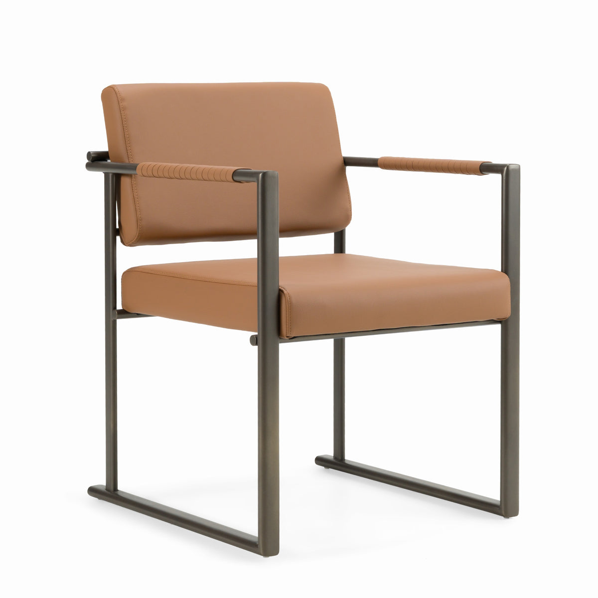 Atlan - Modern Camel Vegan Leather + Dark Gold Dining Chair