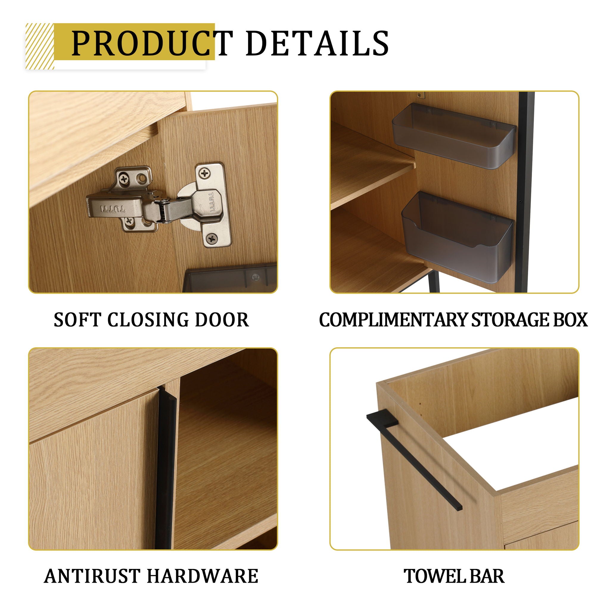 48" Freestanding Bathroom Vanity With Double Sink, 2 Soft Close Doors & 3 Open Shelves - Oak