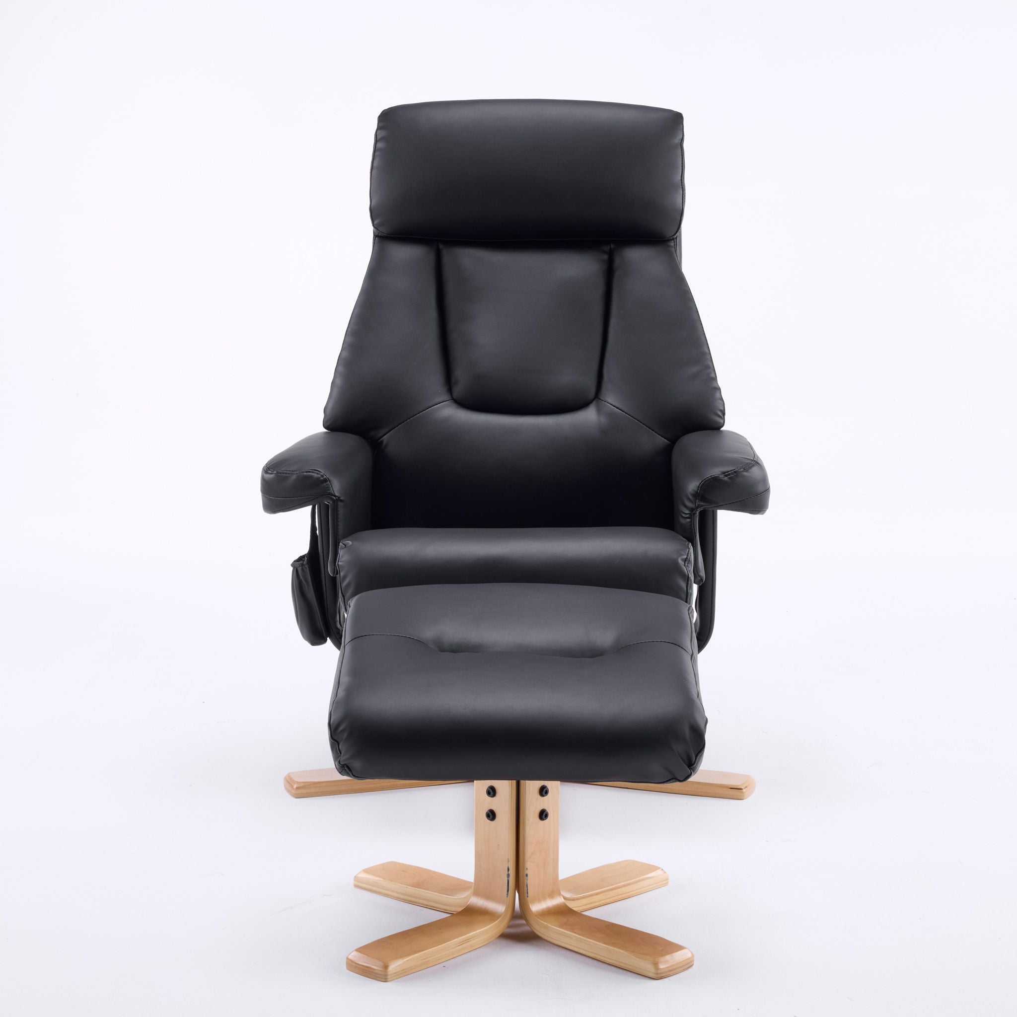 Massage Recliner With Ottoman, 360° Swivel, Heat & Vibration - Black Pu