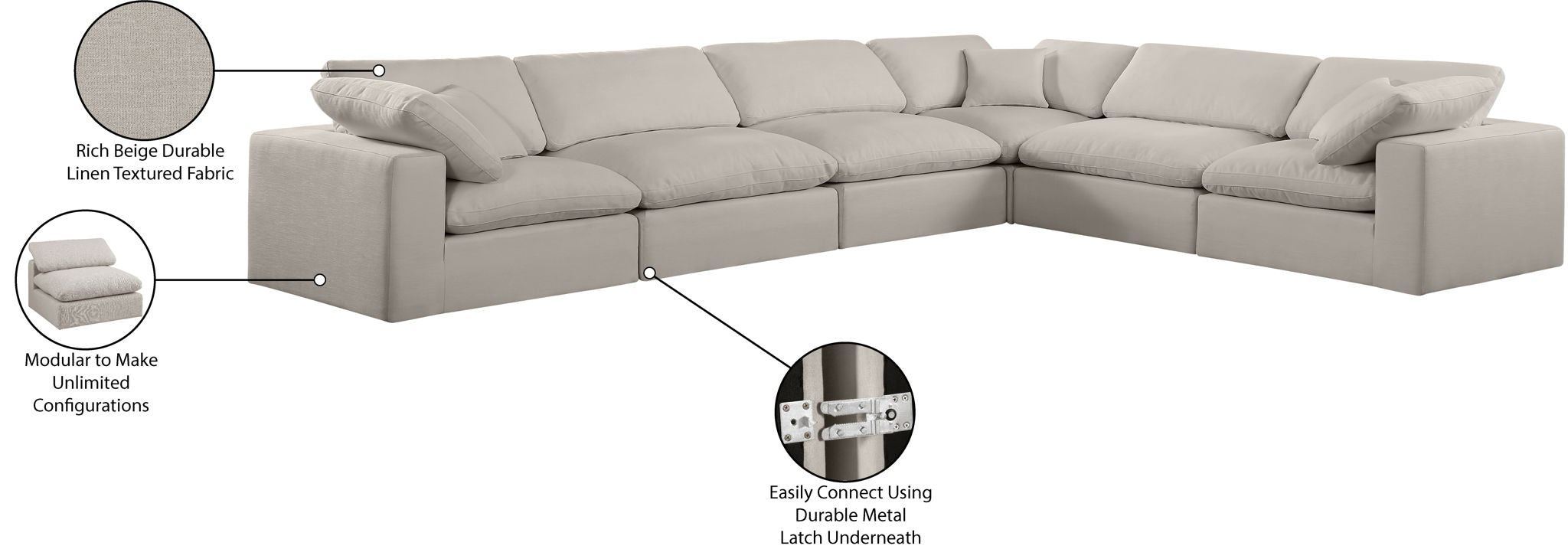 Comfy - 6 Piece Linen Modular Corner Sectional