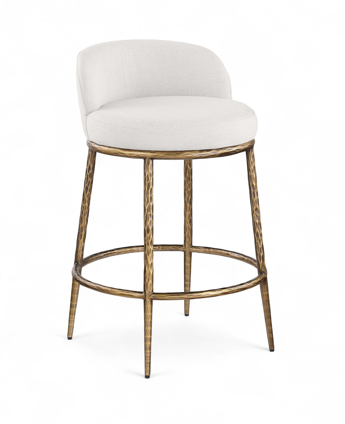 Ferro - Linen Textured Performance Fabric Upholstered Counter Stool - Cream / Brushed Gold