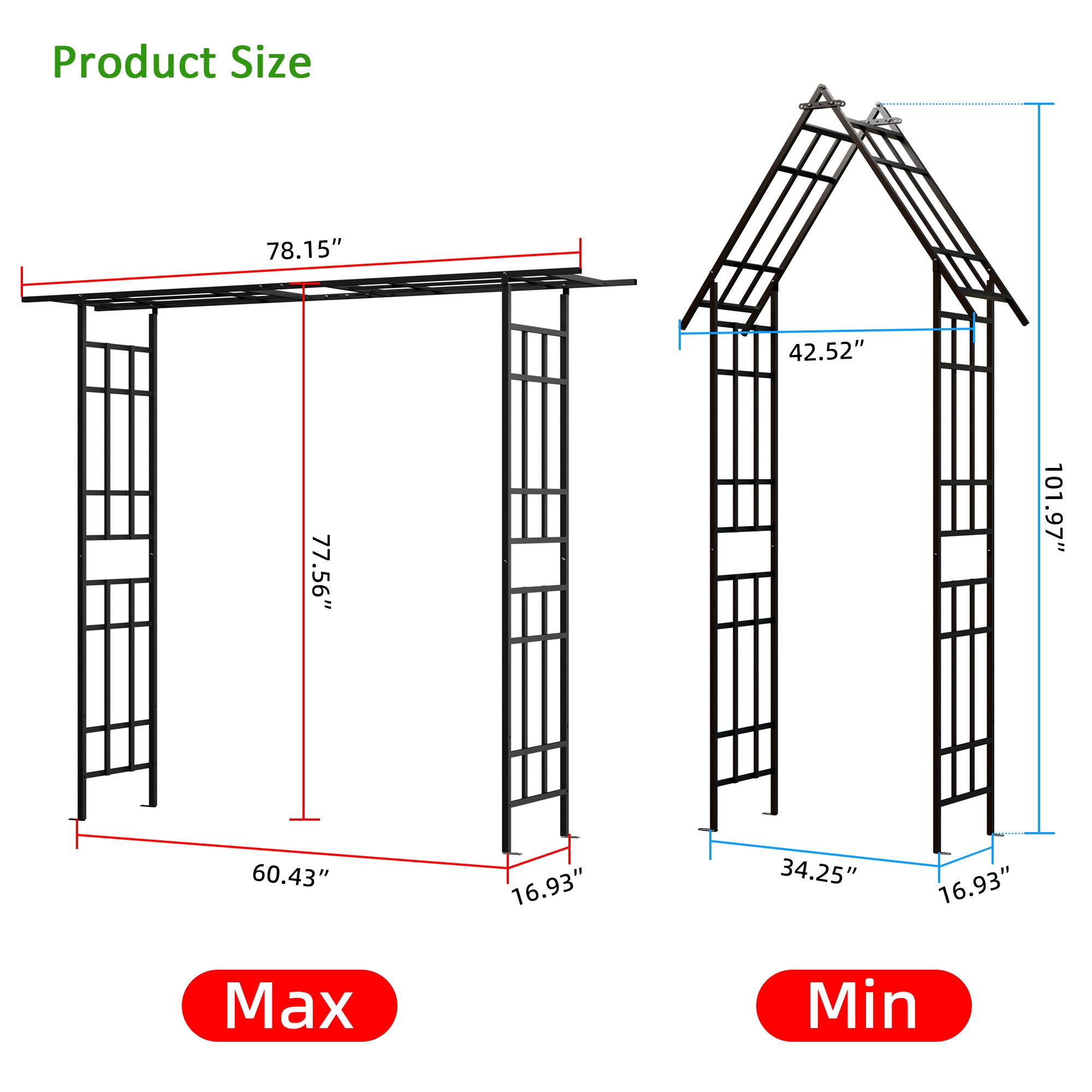 Garden Arch With Adjustable Width Climbing Plants Support - Black