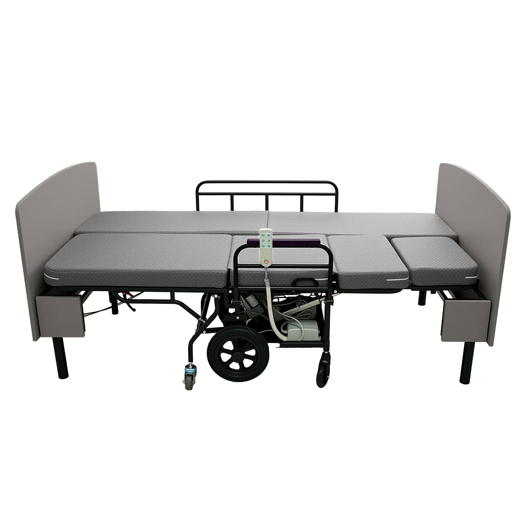 Dual Motor 3 In 1 Electric Nursing Bed Convertible To Wheelchair & Stretcher - Gray
