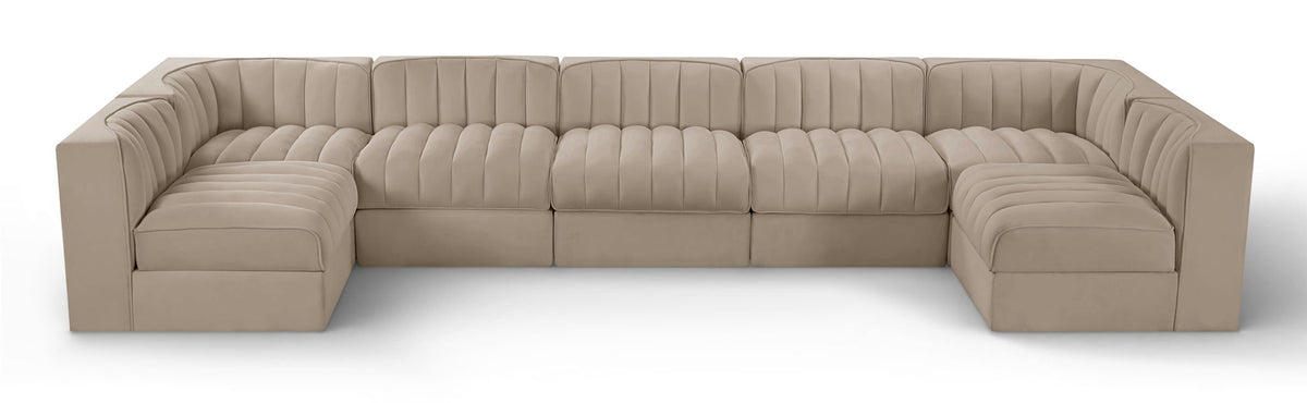 Rummi - Velvet Performance Fabric Upholstered 7 Piece Modular Sectional (With 2 Corner Chairs)